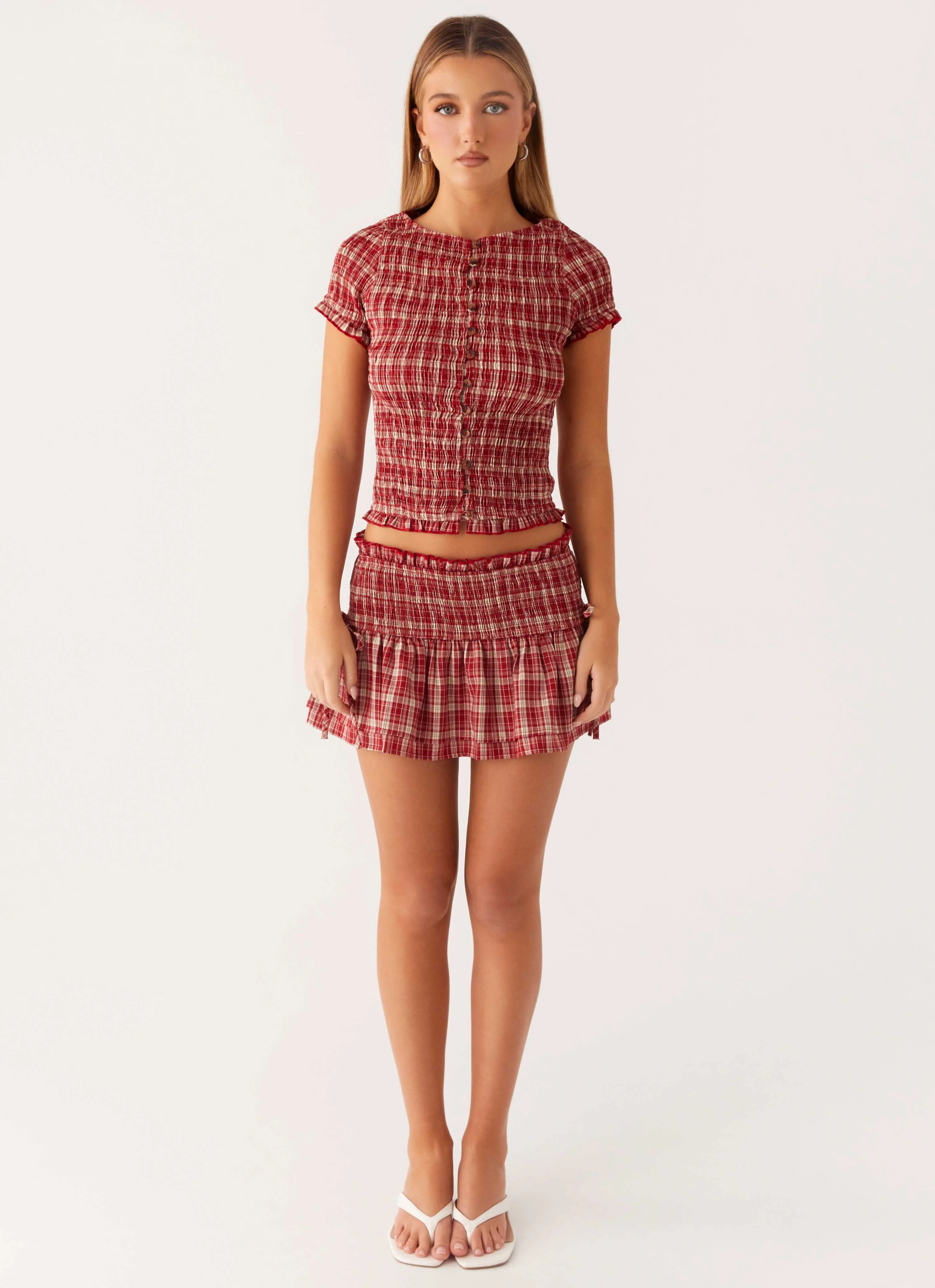 Cozy Movement Lenore Mini Skirt - Ruby Check