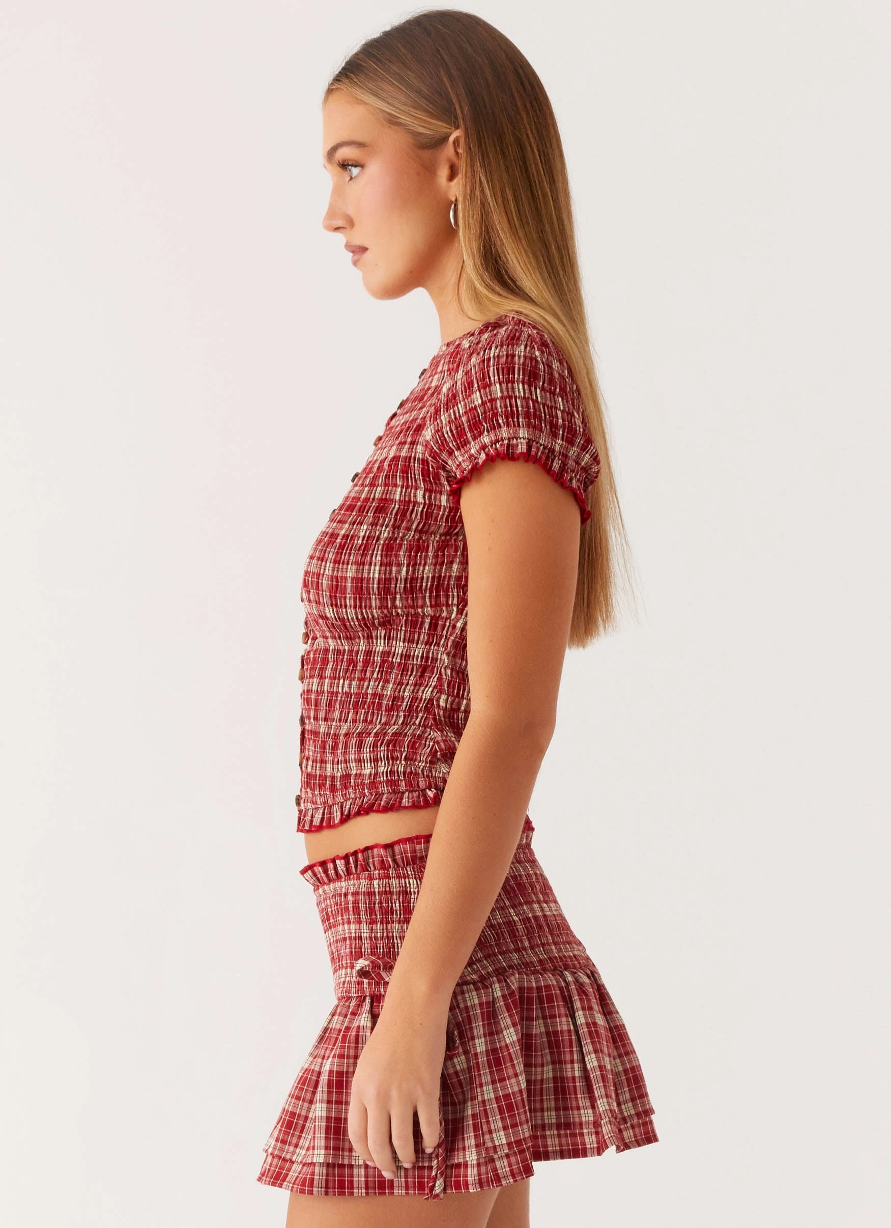 Abrasion Resistant Panels Lenore Button Top - Ruby Check