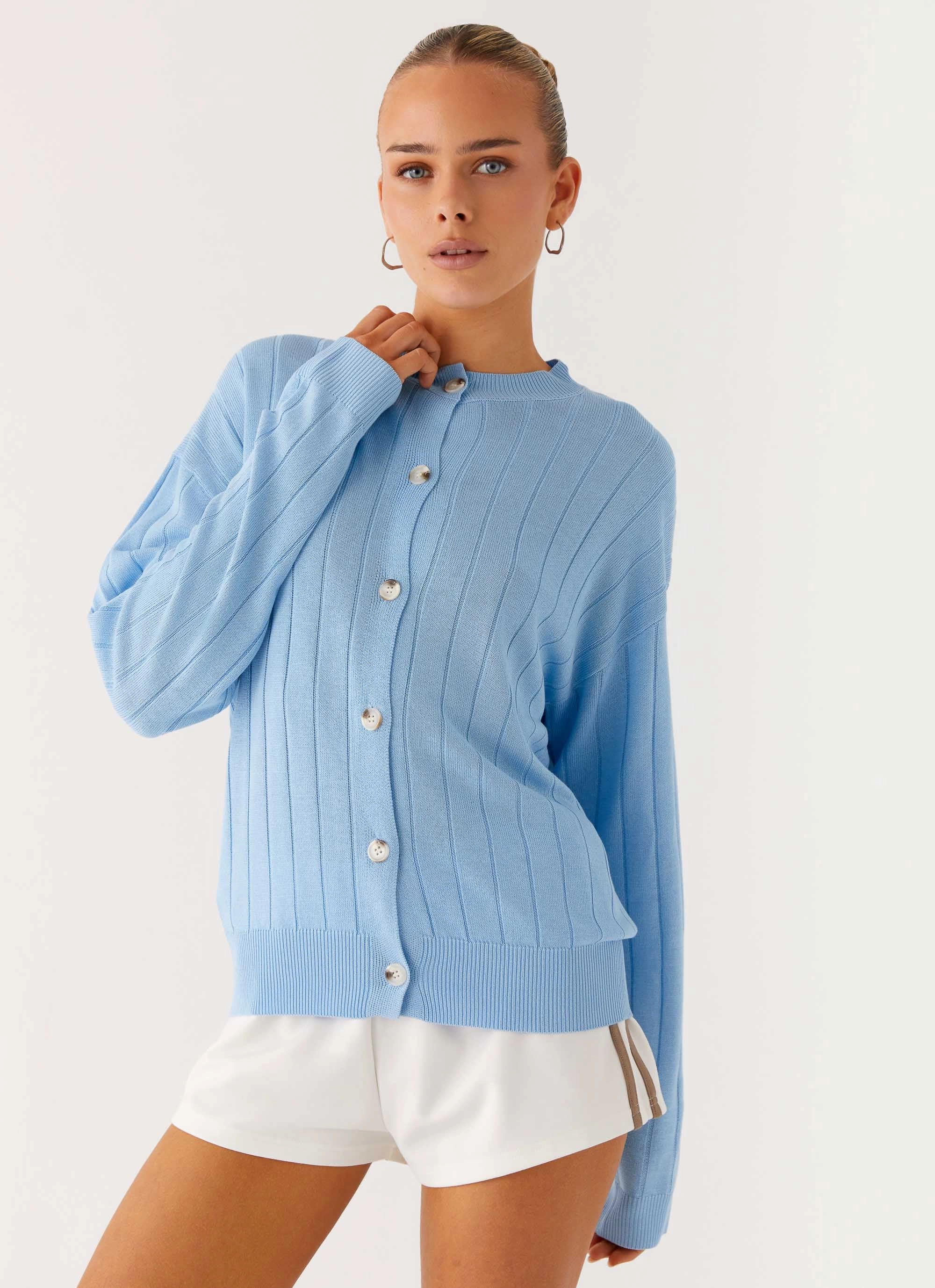Leo Oversized Cardigan - Sky Blue WaterRepellent Coating