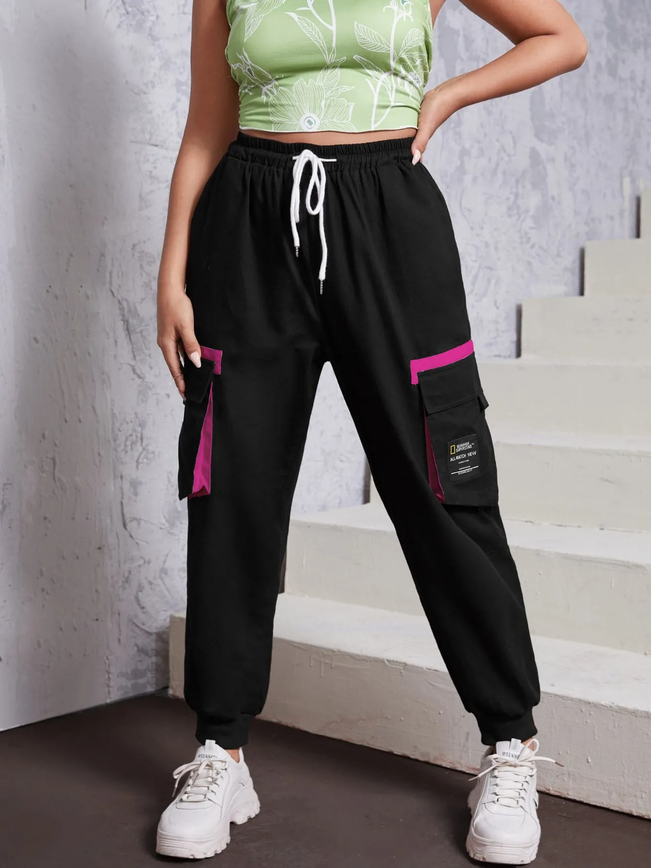 Letter Pocket Long Plus Size Pants
