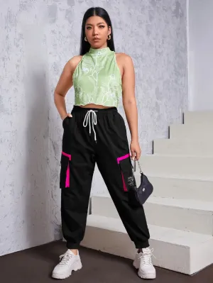 Letter Pocket Long Plus Size Pants