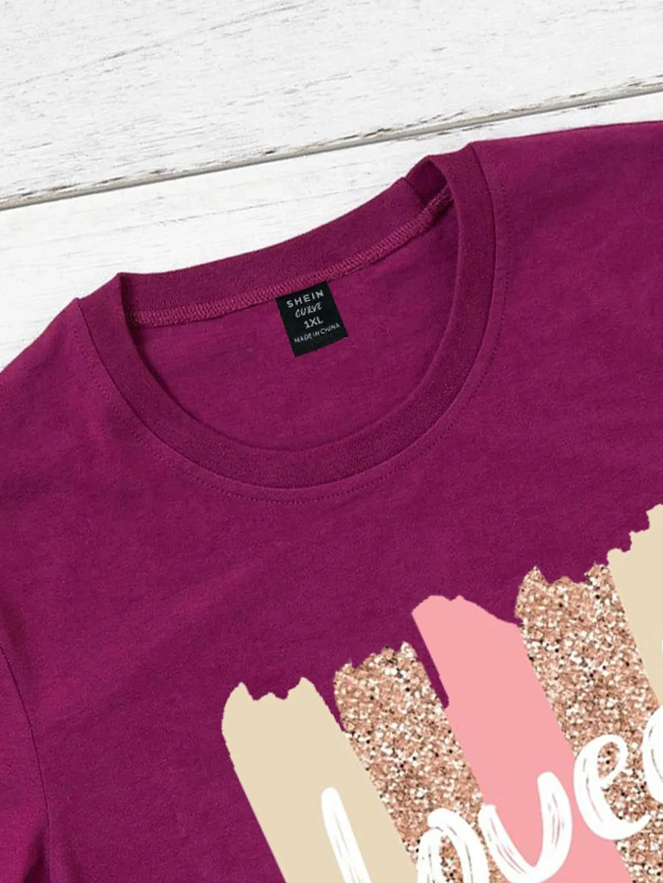 Letter Short Sleeve Round Neck Regular Plus Size T-Shirt