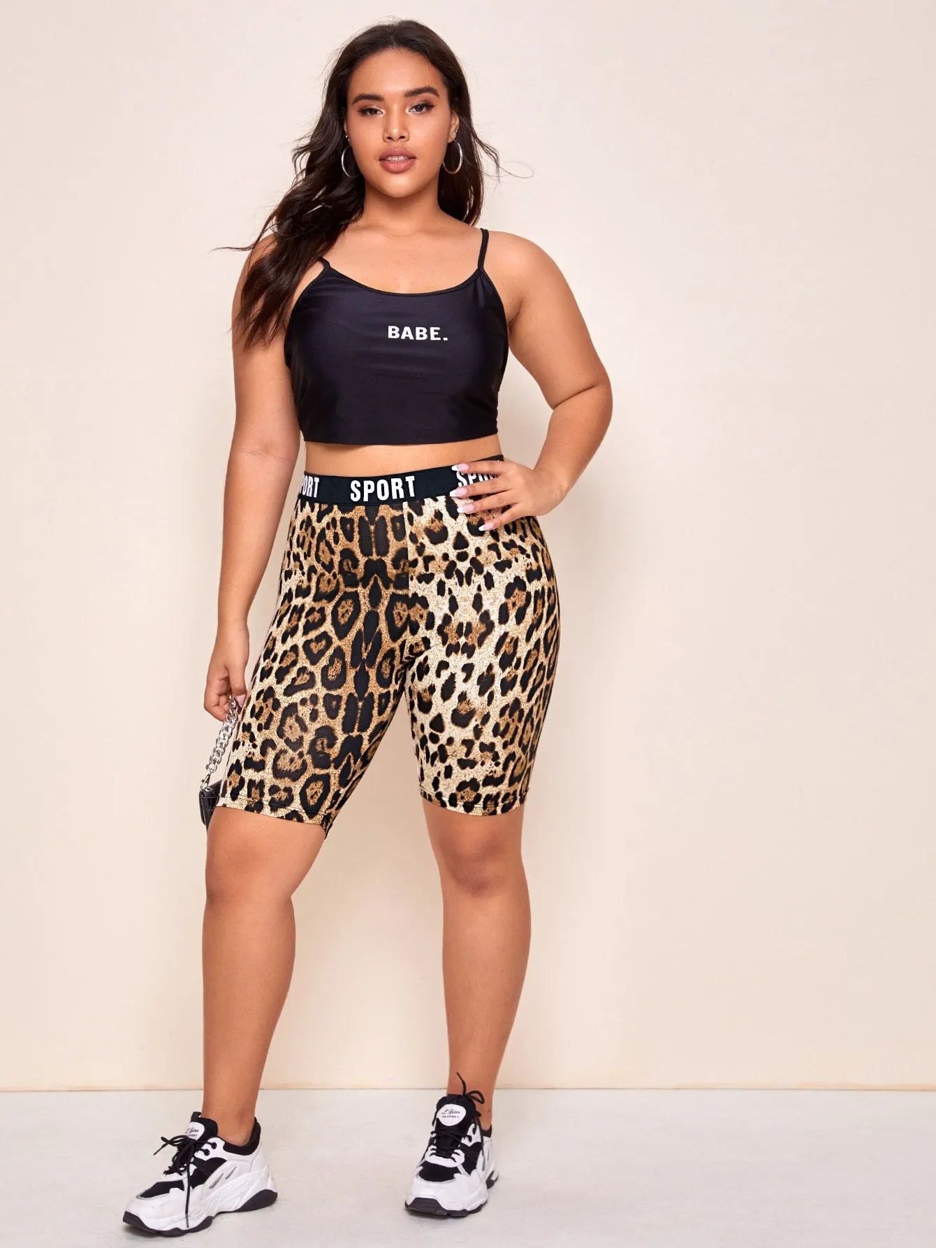 Letter Tape Short Plus Size Leggings
