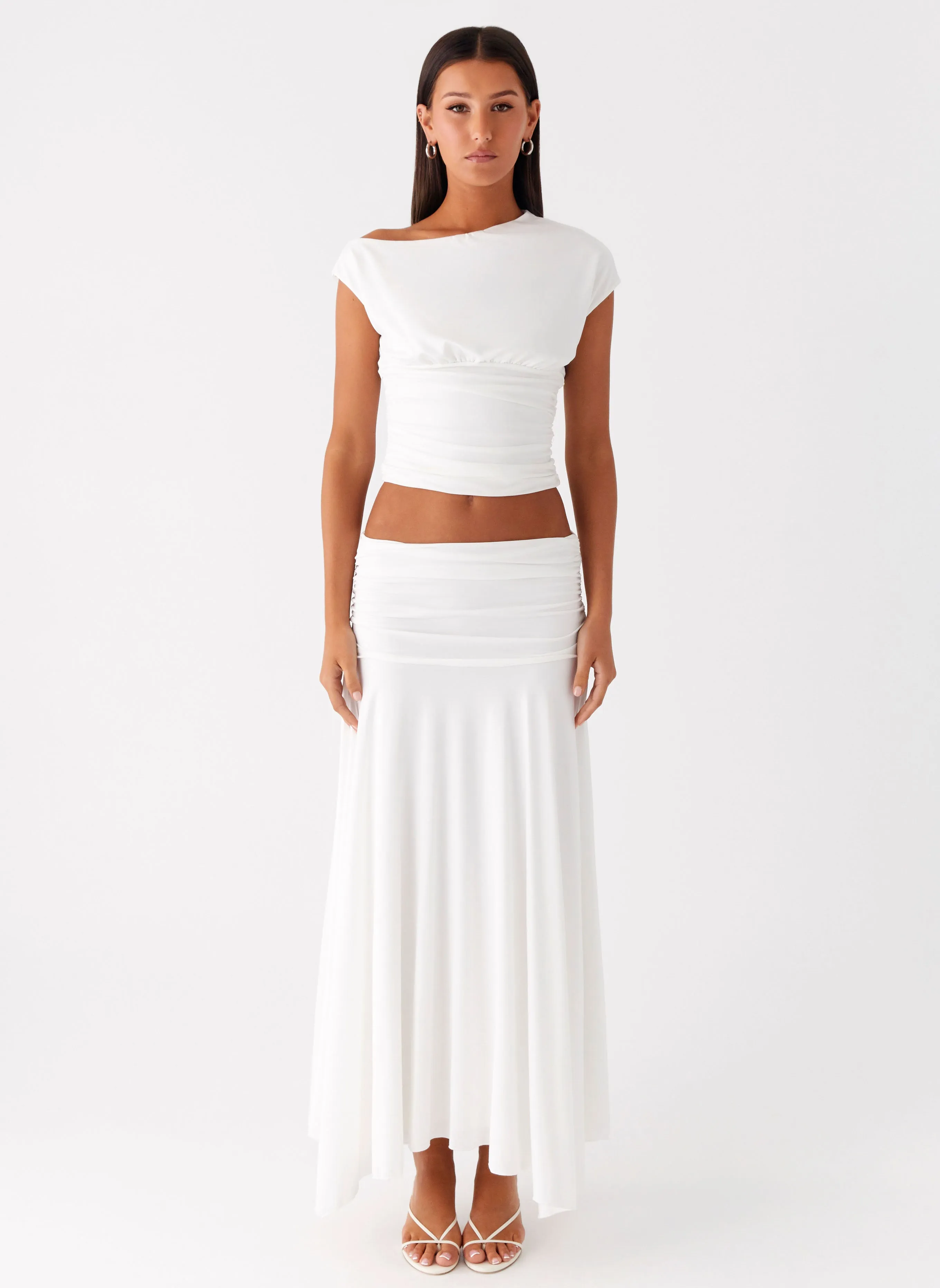Liana Asymmetrical Top - White Cozy Knit
