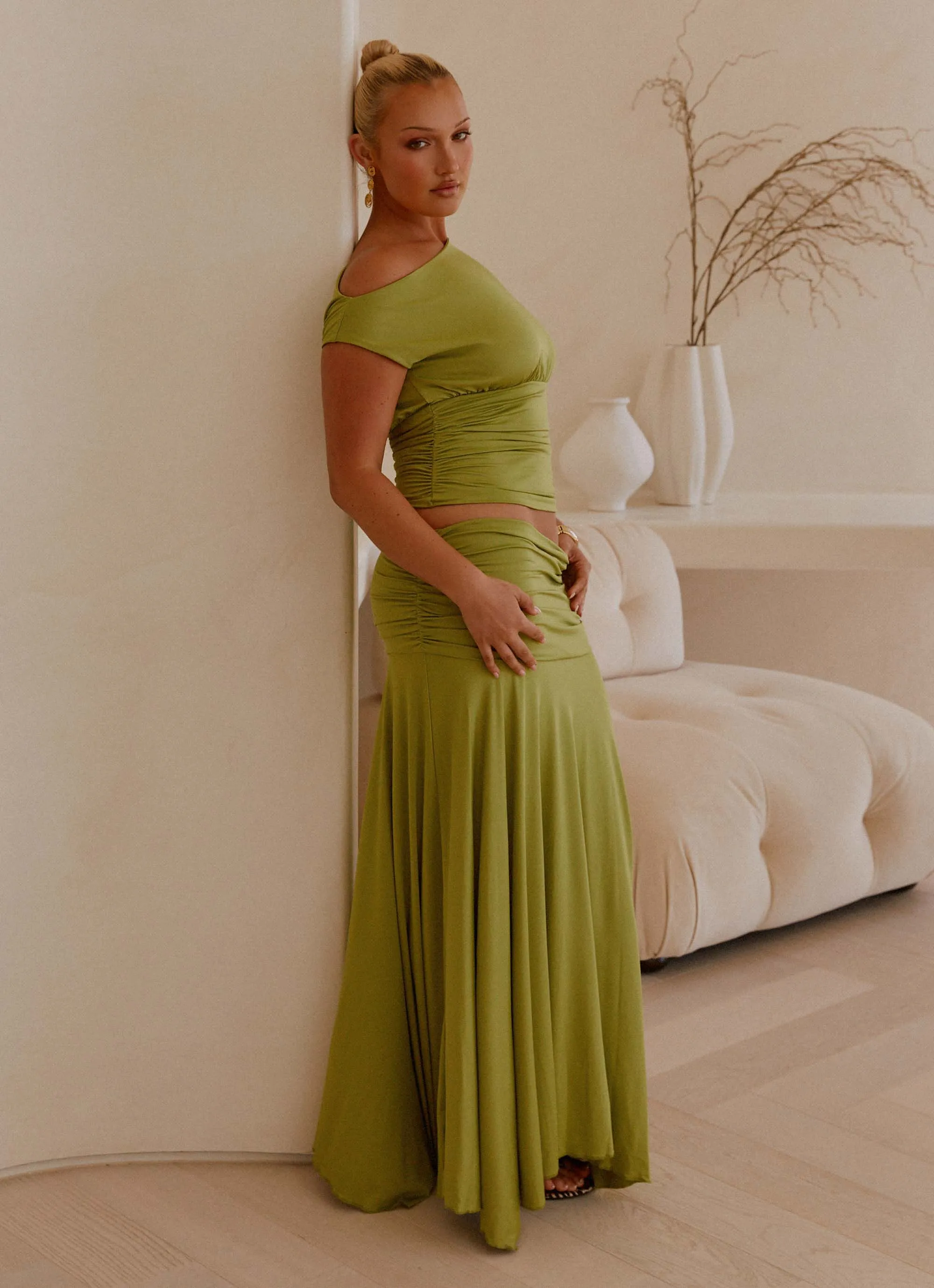 Liana Ruched Maxi Skirt - Green Comfy Style Red Carpet Look