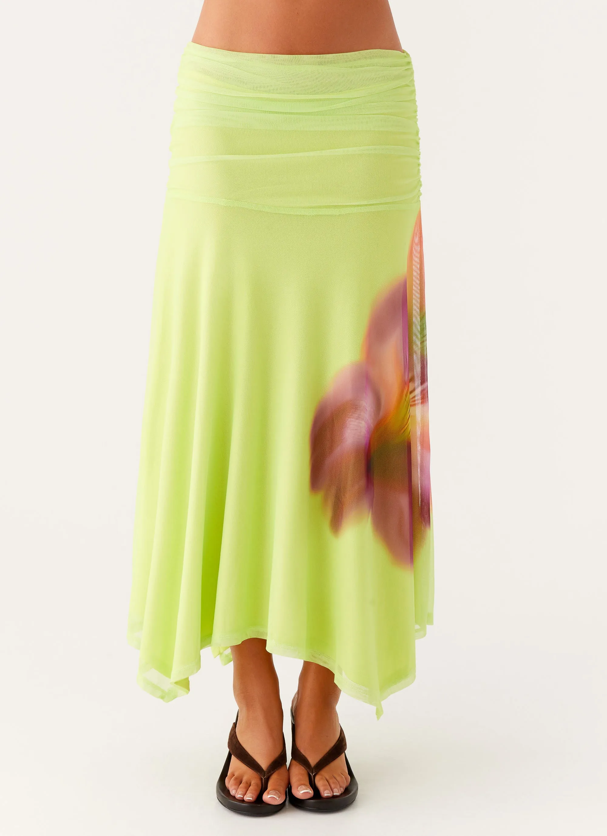 Liana Ruched Maxi Skirt - Green Tropical Classic Choice Delicate Texture