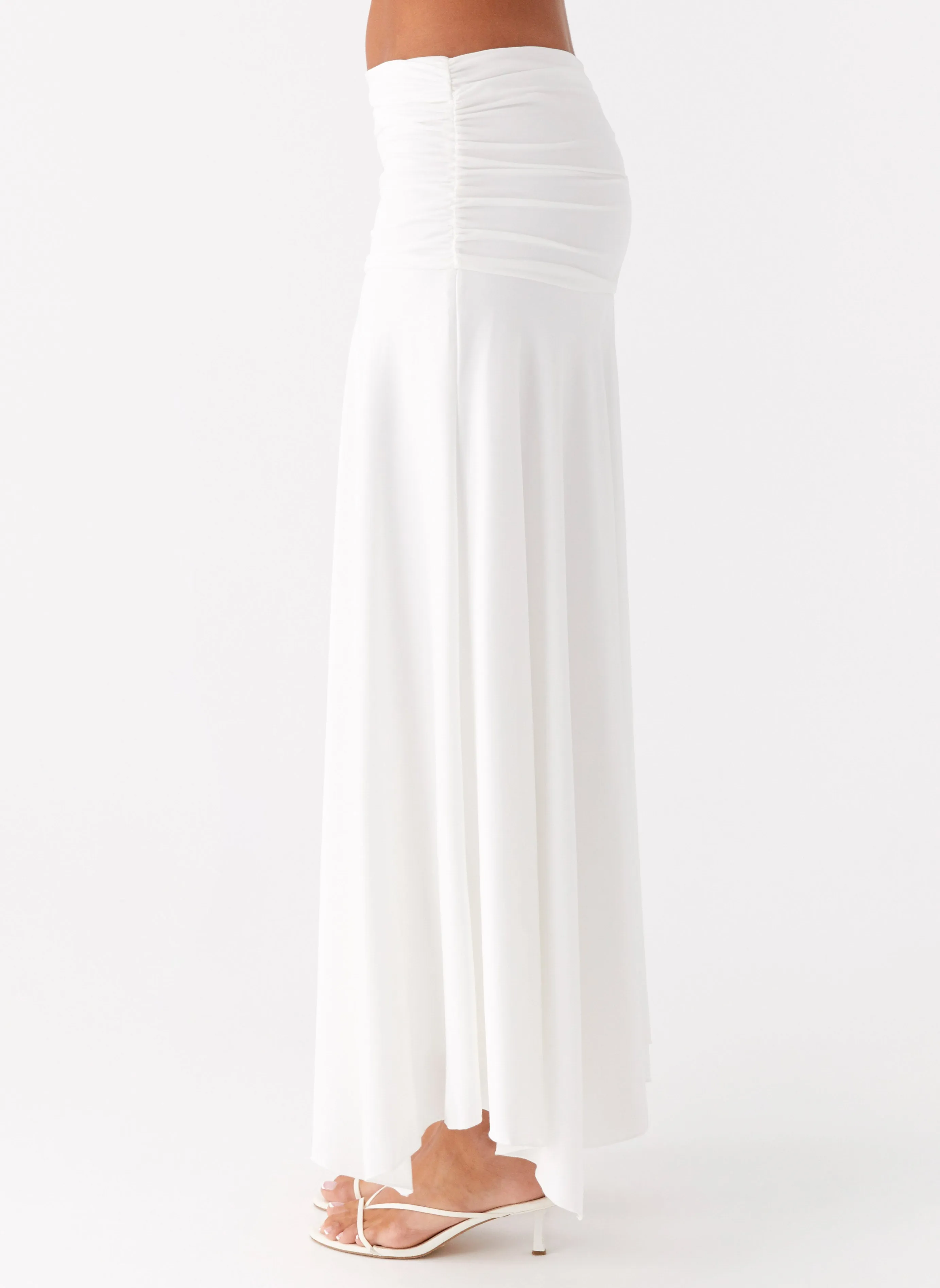 Liana Ruched Maxi Skirt - White Lightwear Look
