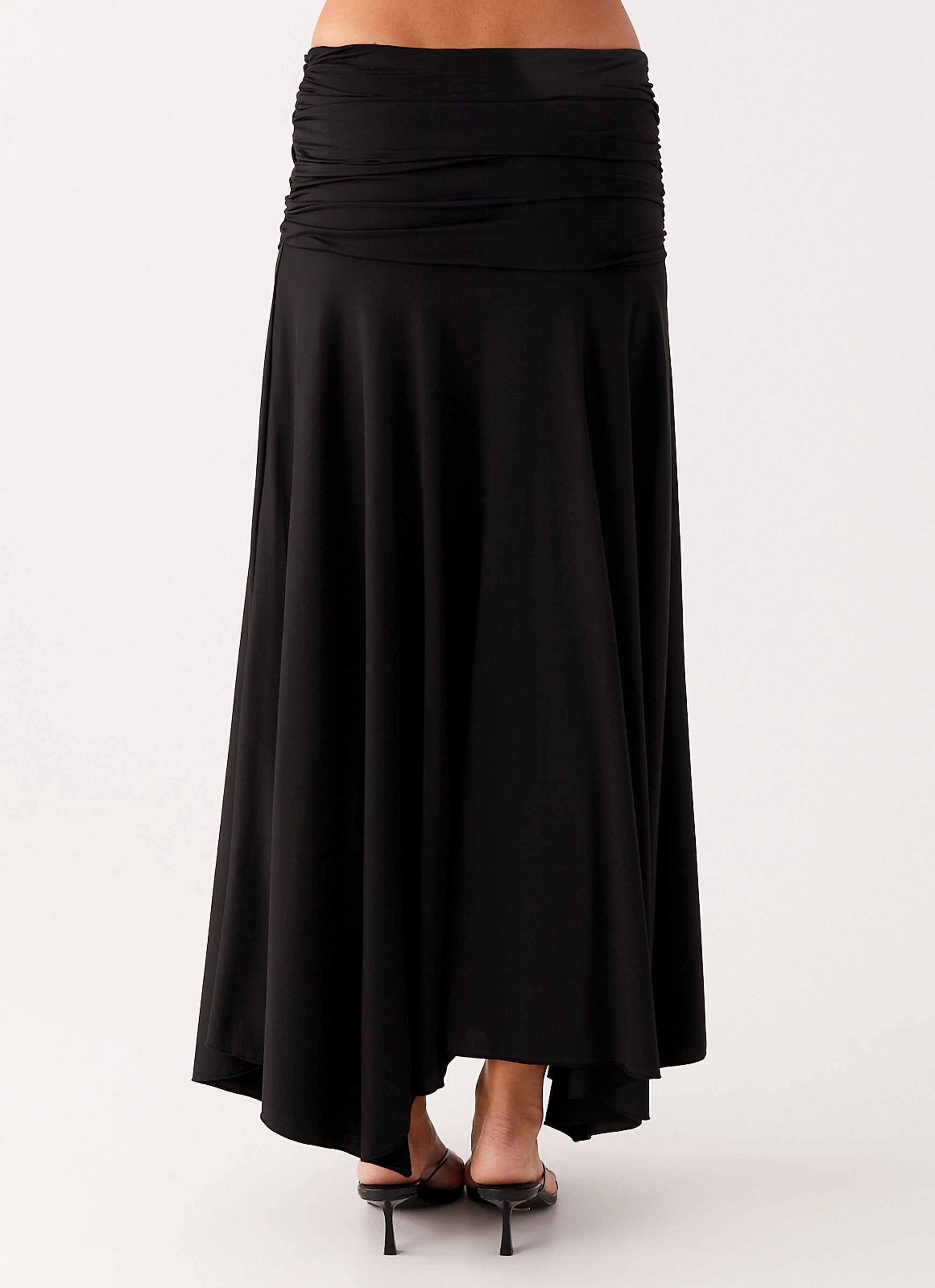 Liana Ruched Maxi Skirt - Black Essential Casual Look Reinforced Seam Durability