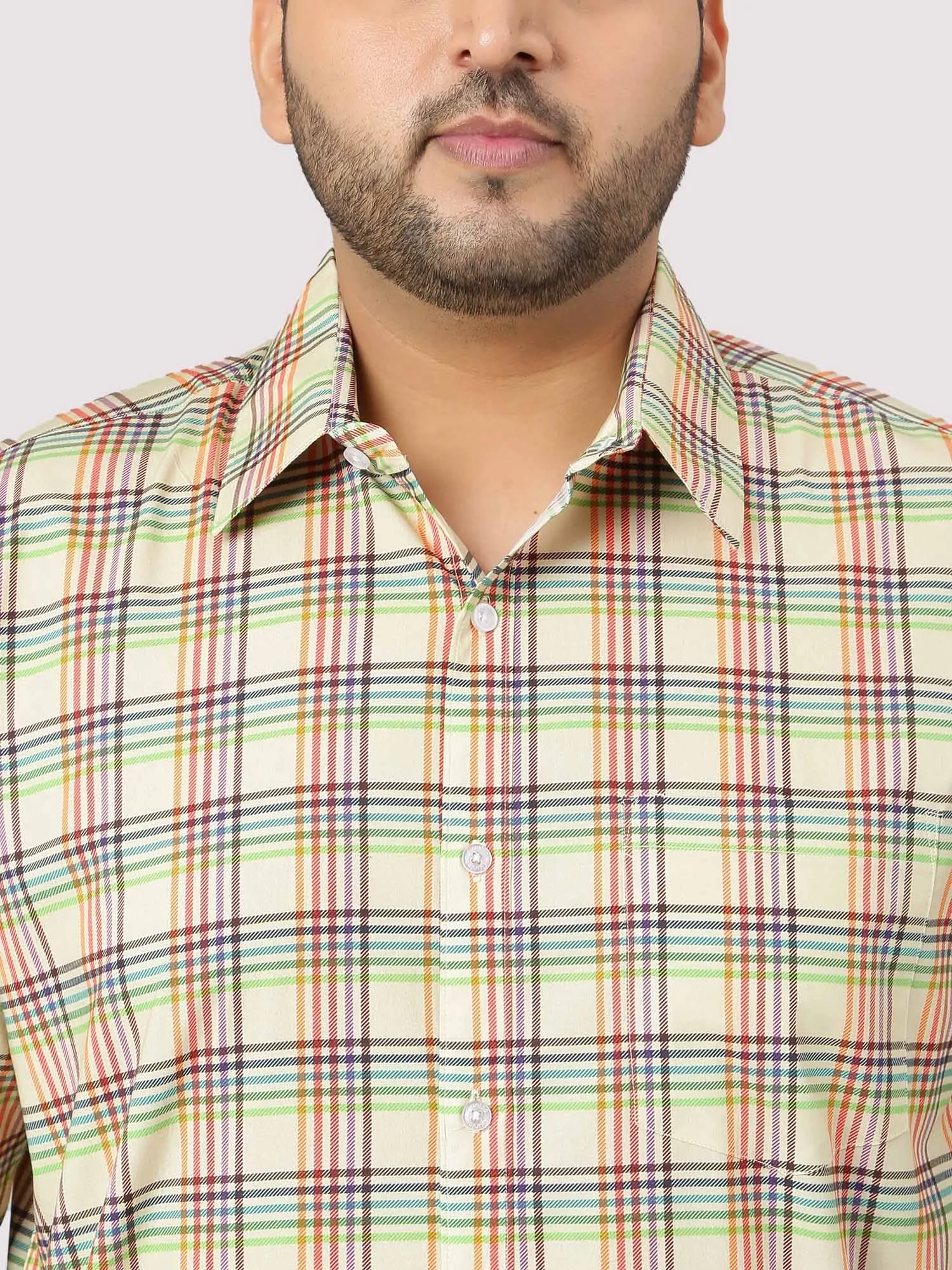 Light and Bright Yellow Checks Shirts Men's Plus Size