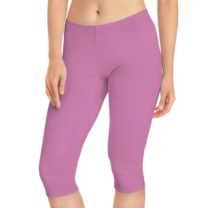 Light Pink Women's Capri Leggings, Knee-Length Polyester Capris Tights-Made in USA (US Size: XS-2XL)