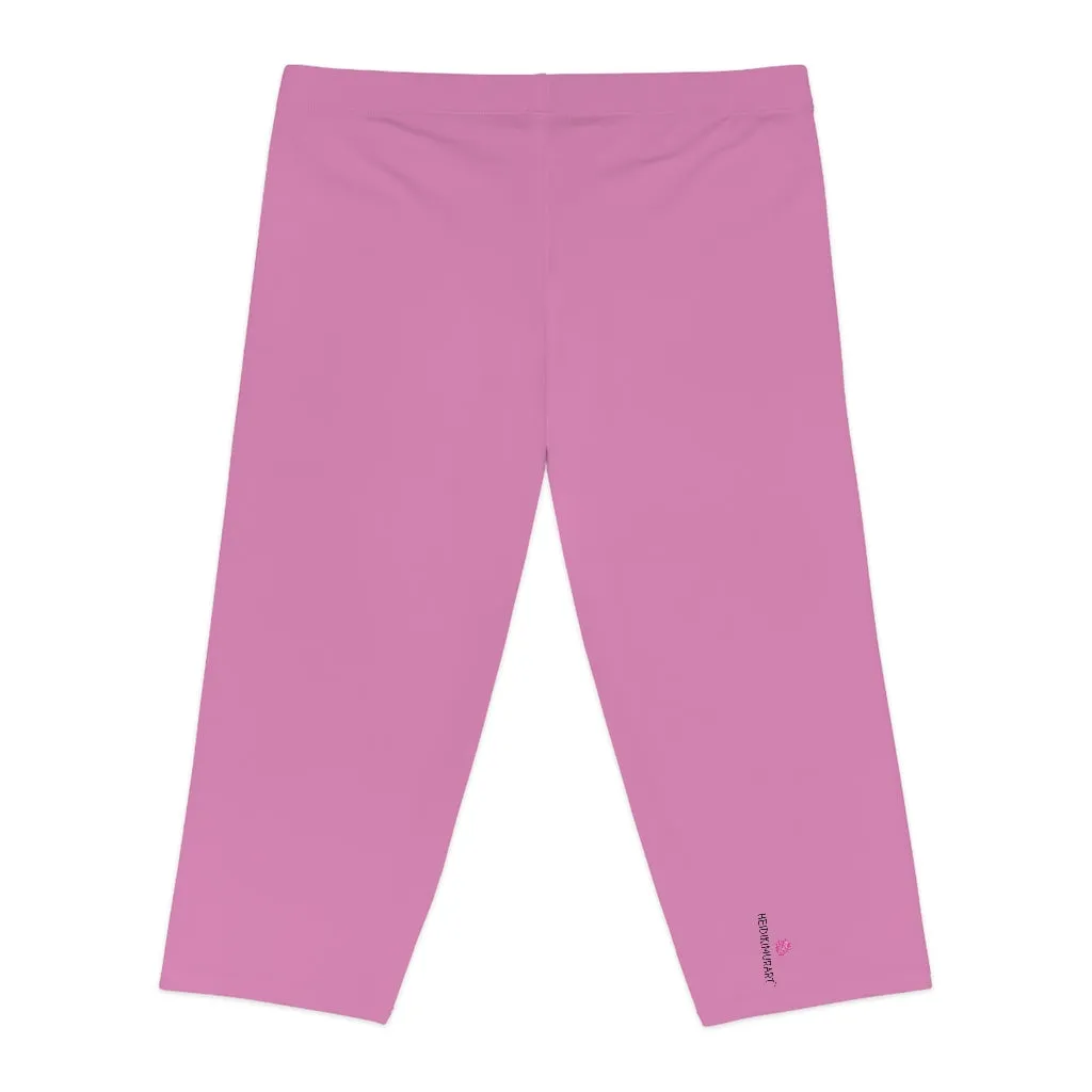 Light Pink Women's Capri Leggings, Knee-Length Polyester Capris Tights-Made in USA (US Size: XS-2XL)