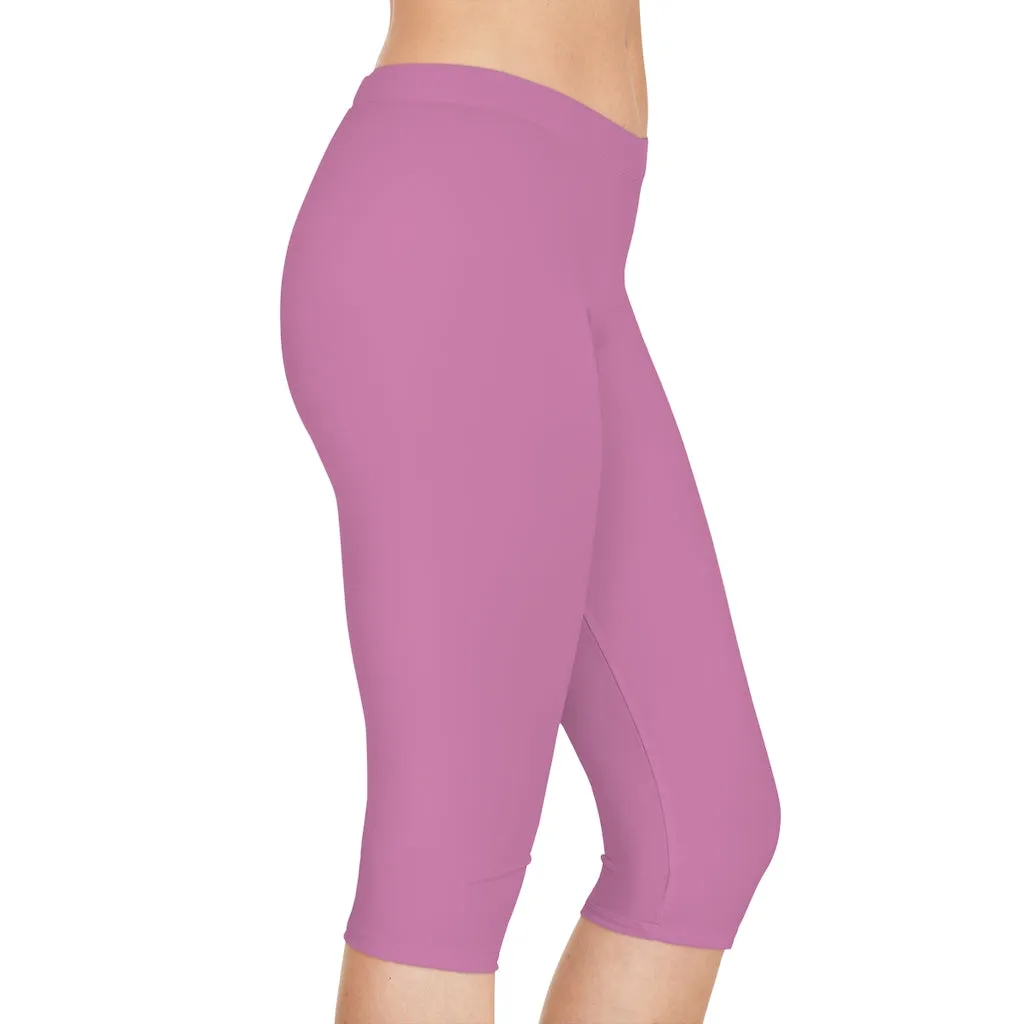Light Pink Women's Capri Leggings, Knee-Length Polyester Capris Tights-Made in USA (US Size: XS-2XL)