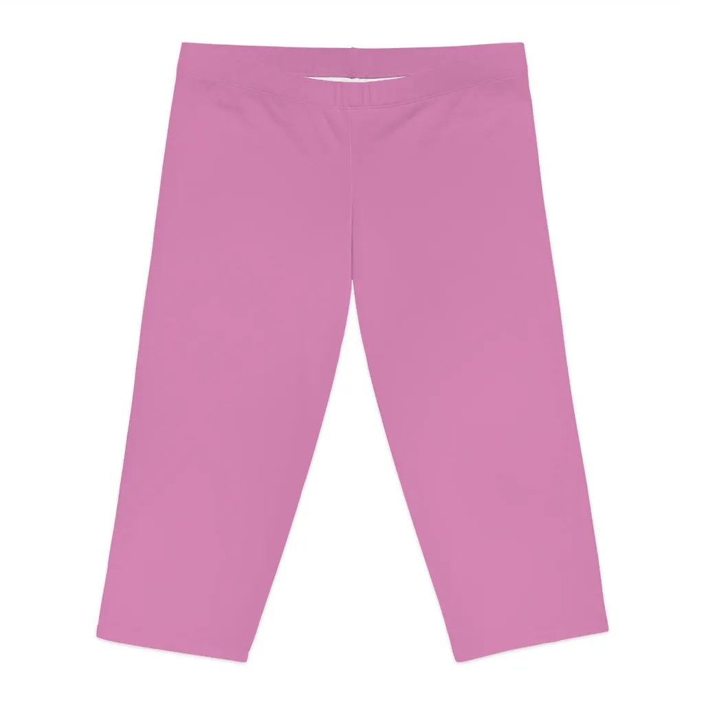 Light Pink Women's Capri Leggings, Knee-Length Polyester Capris Tights-Made in USA (US Size: XS-2XL)