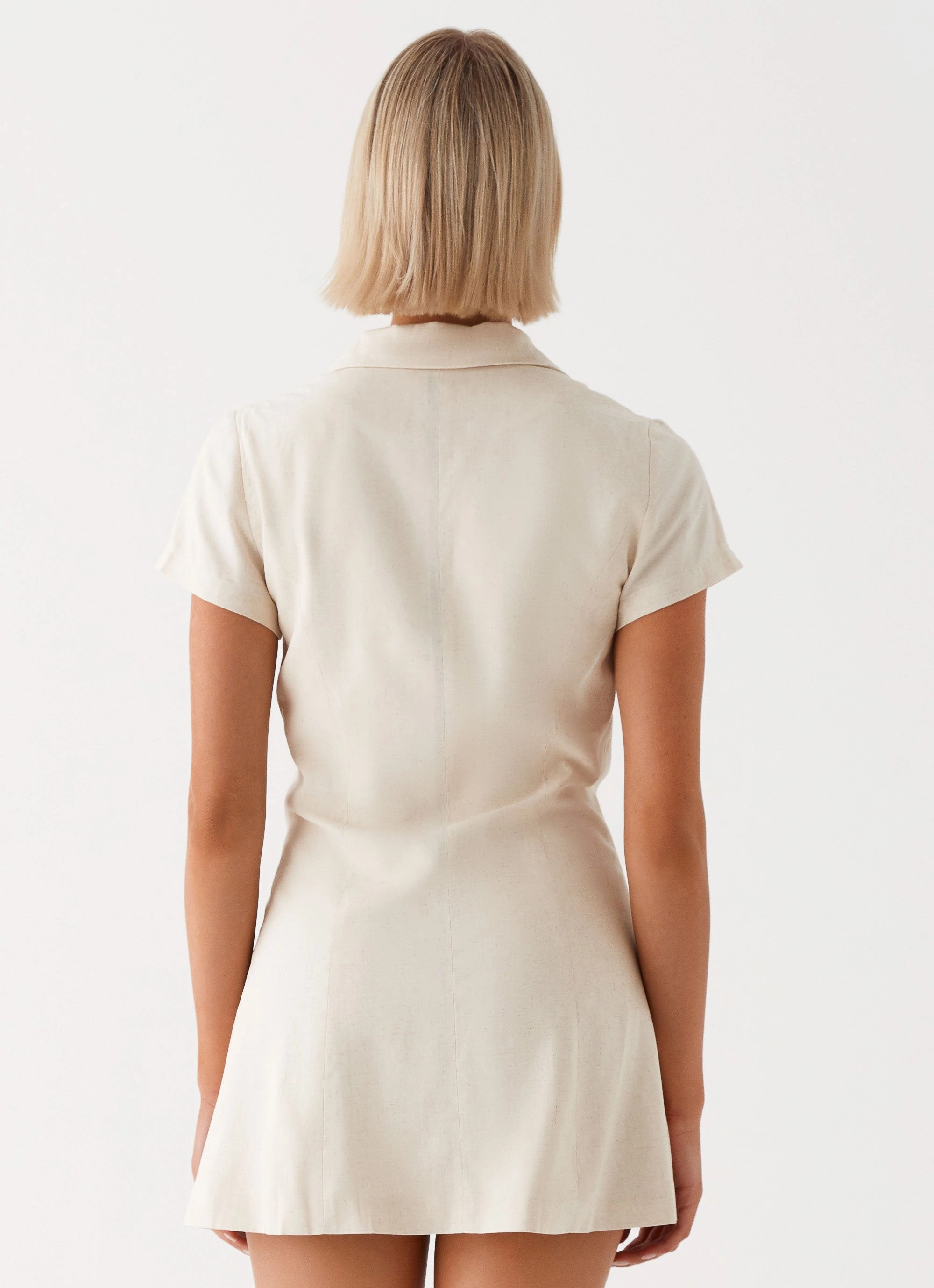 Breathable Wearable Soft Finish Russo Linen Mini Dress - Oatmeal