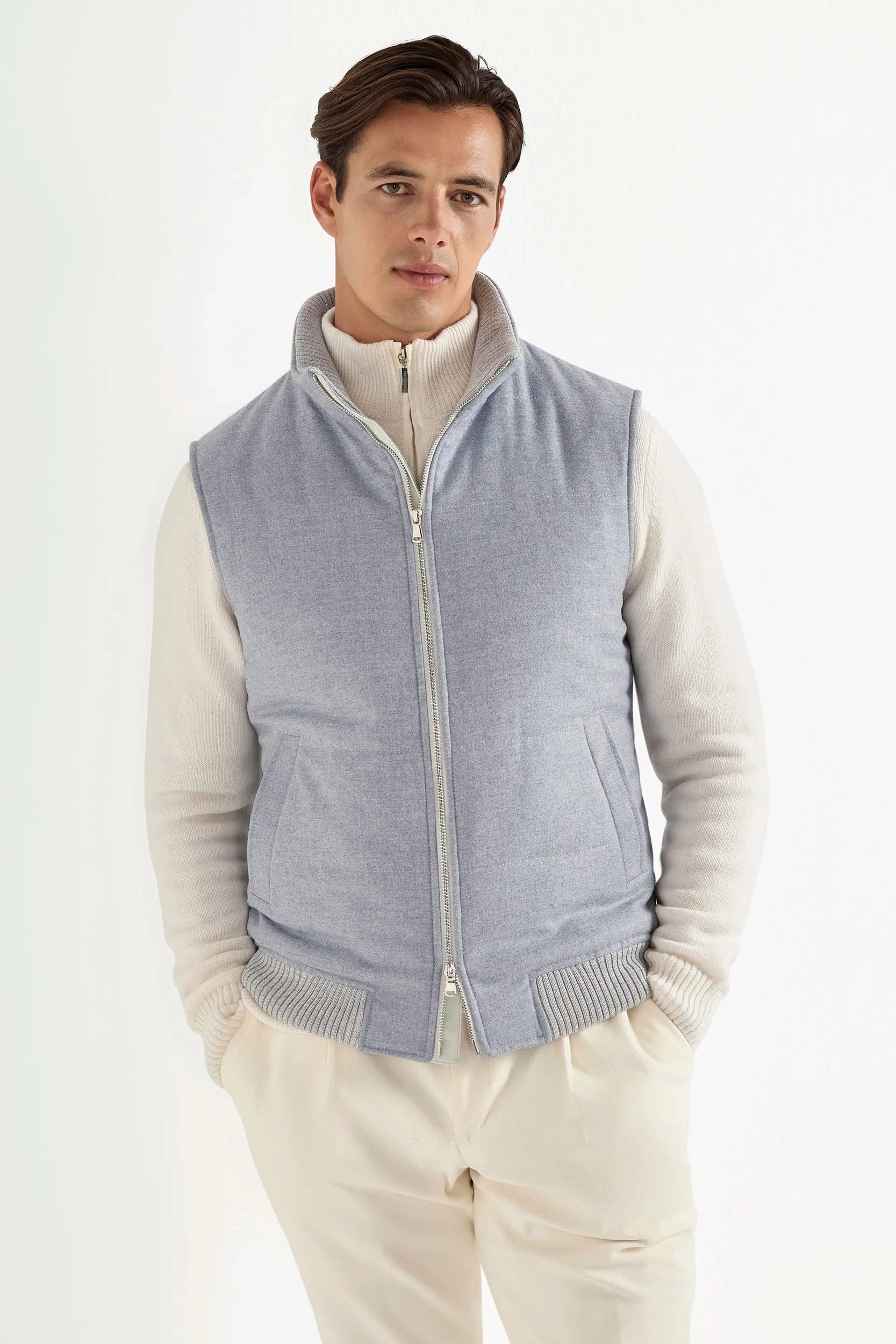 Light blue down vest in wool & cashmere ?C Made in Italy