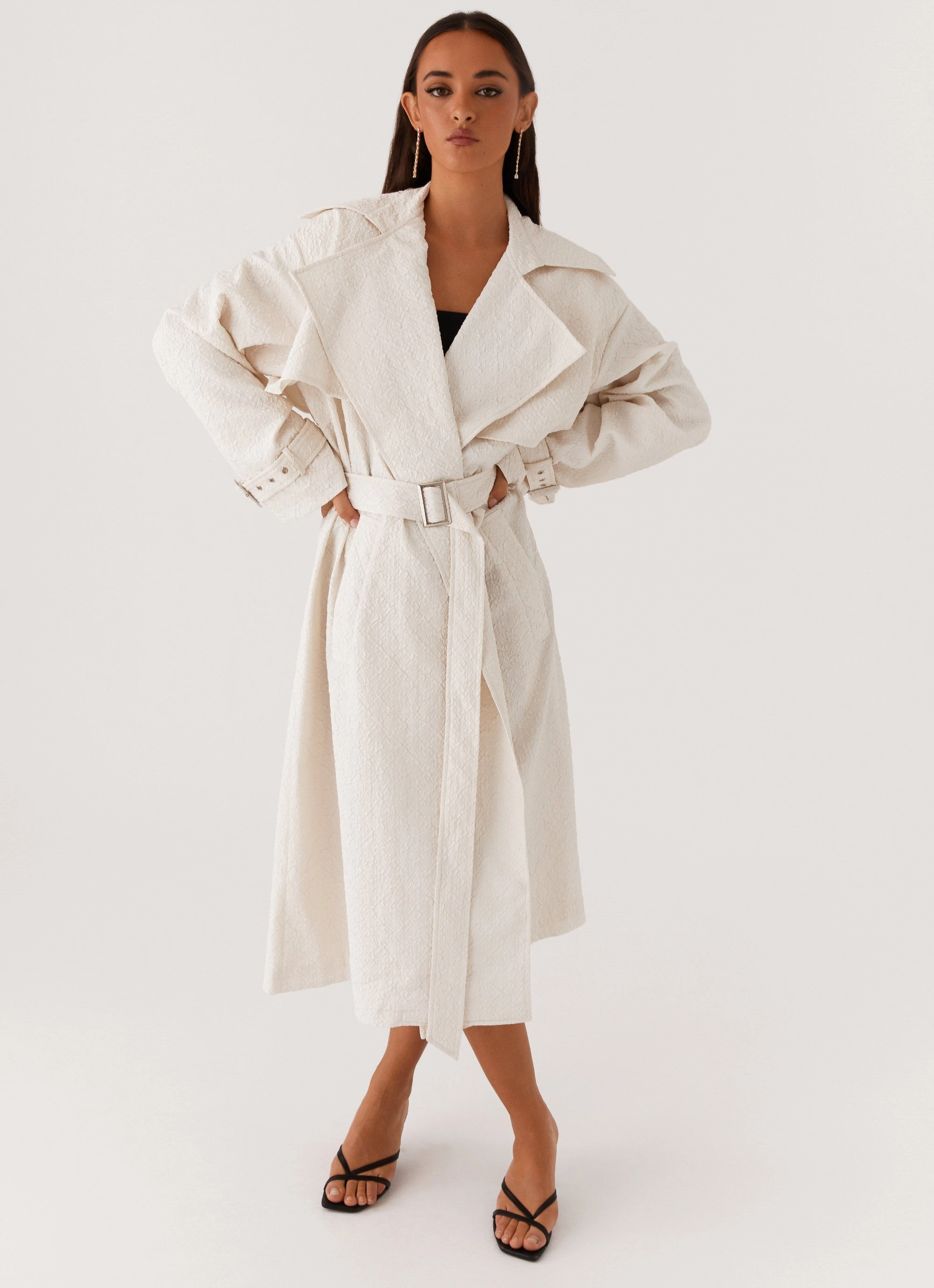 Durable Stitching Phoenix Oversized Trench Coat - Ivory