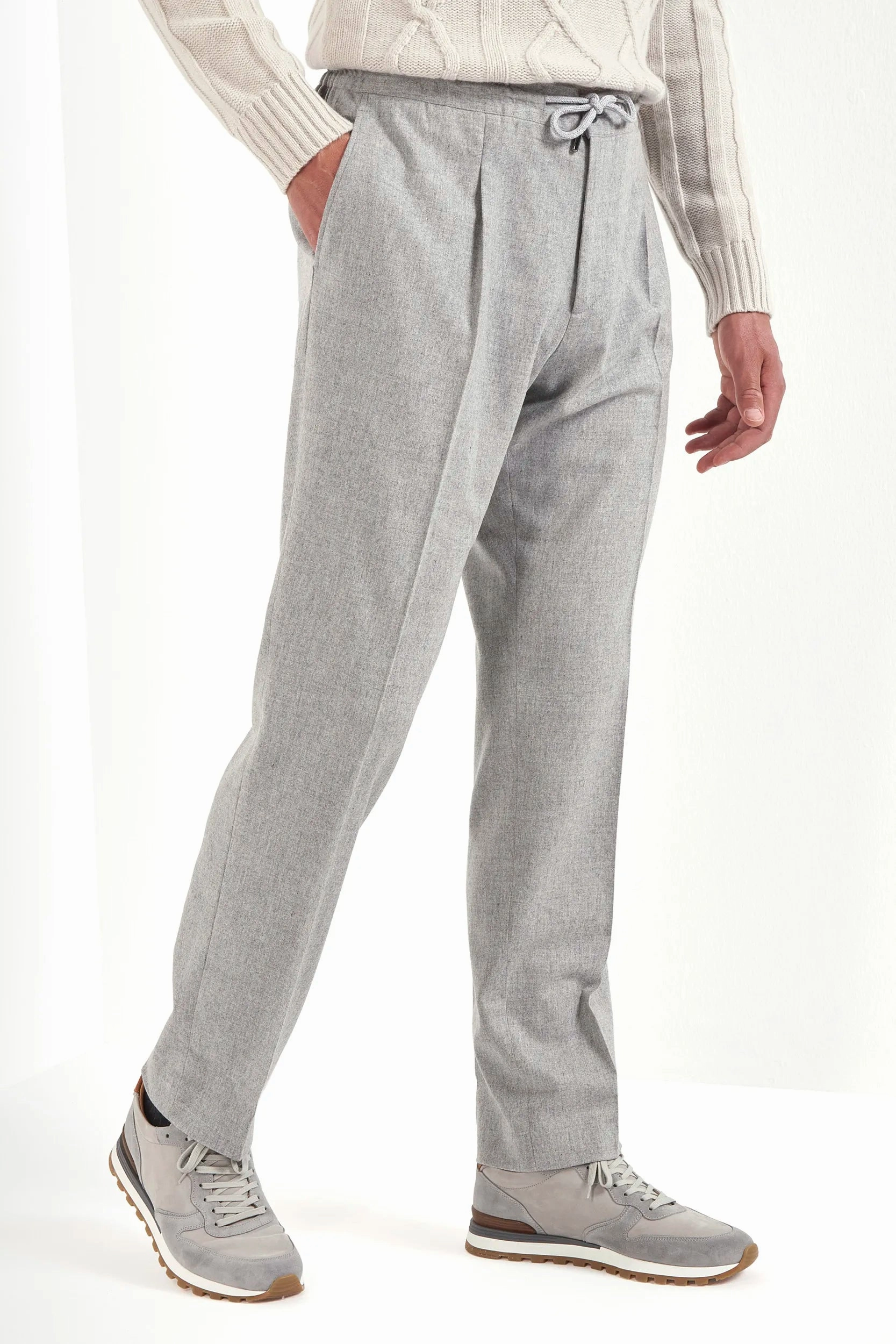 Light grey flannel Alassio with pleat trousers - Made in Italy