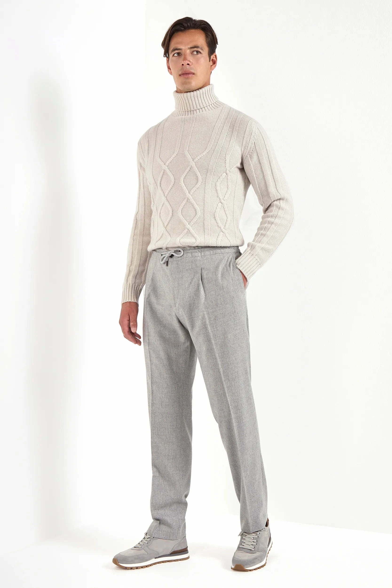 Light grey flannel Alassio with pleat trousers - Made in Italy