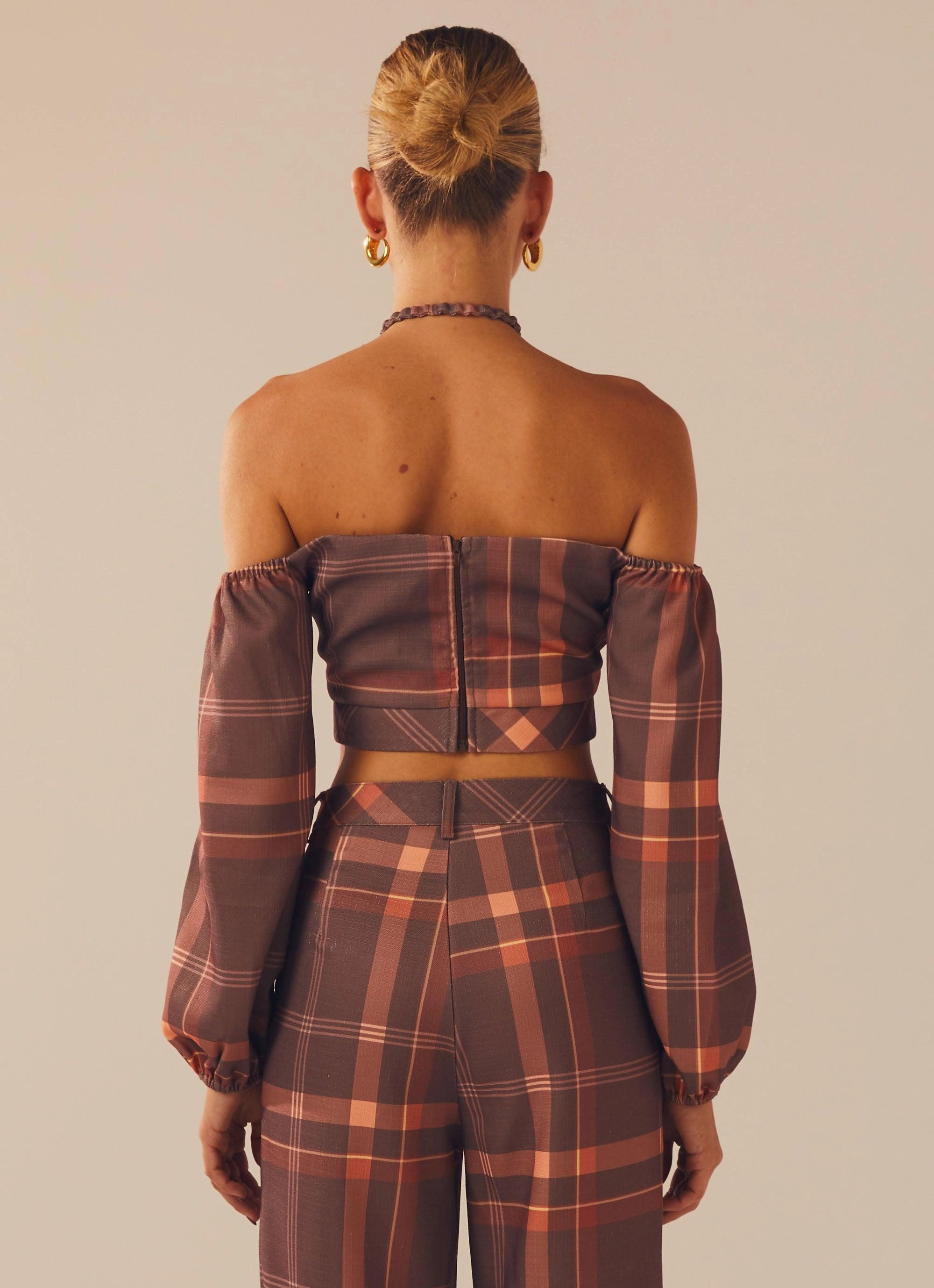 Mesh Panel Details Lose My Cool Crop Top - Chestnut