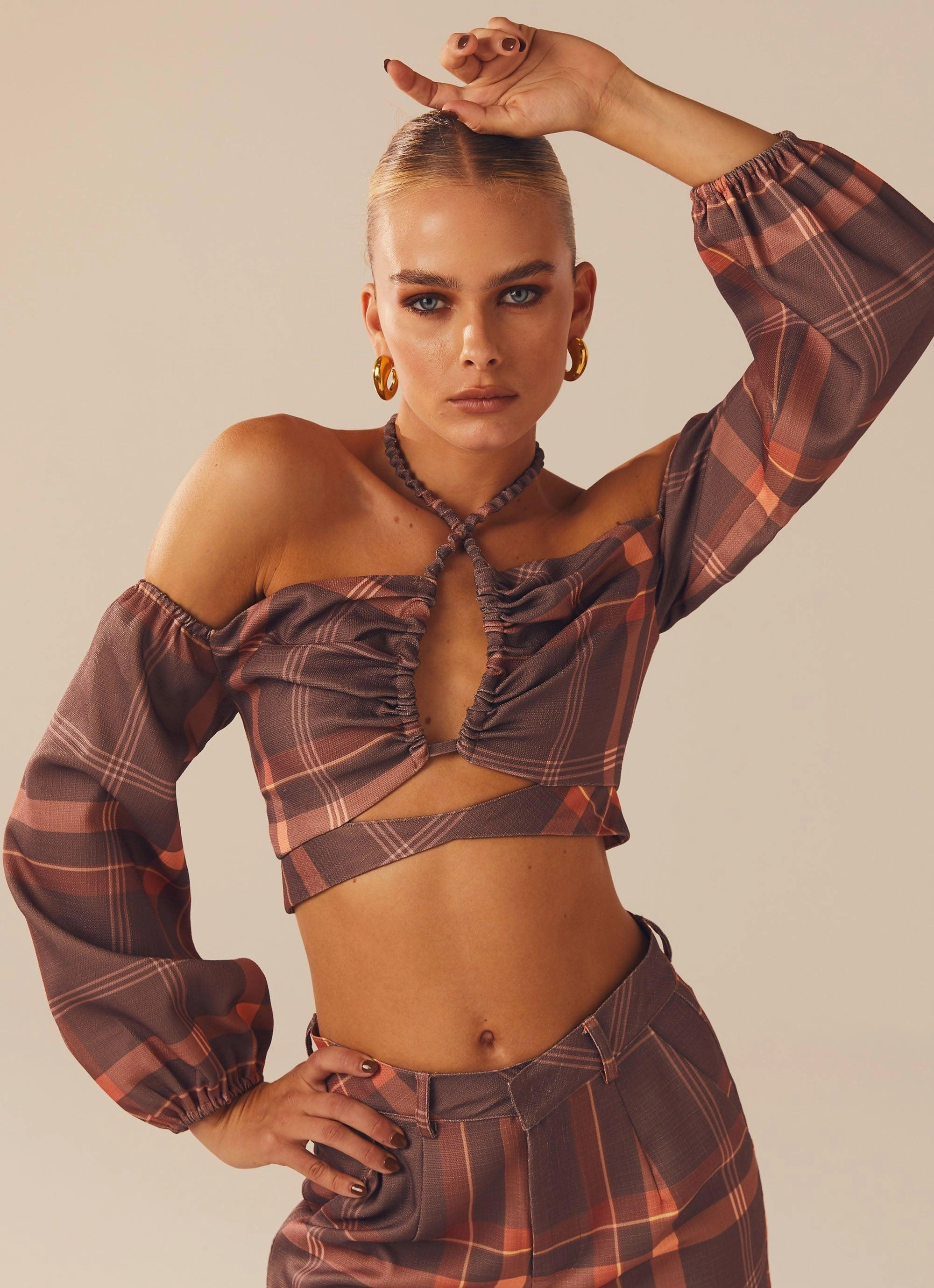 OEKOTEX Certified Fabric Relaxed Crew Neck Opening Lose My Cool Crop Top - Chestnut