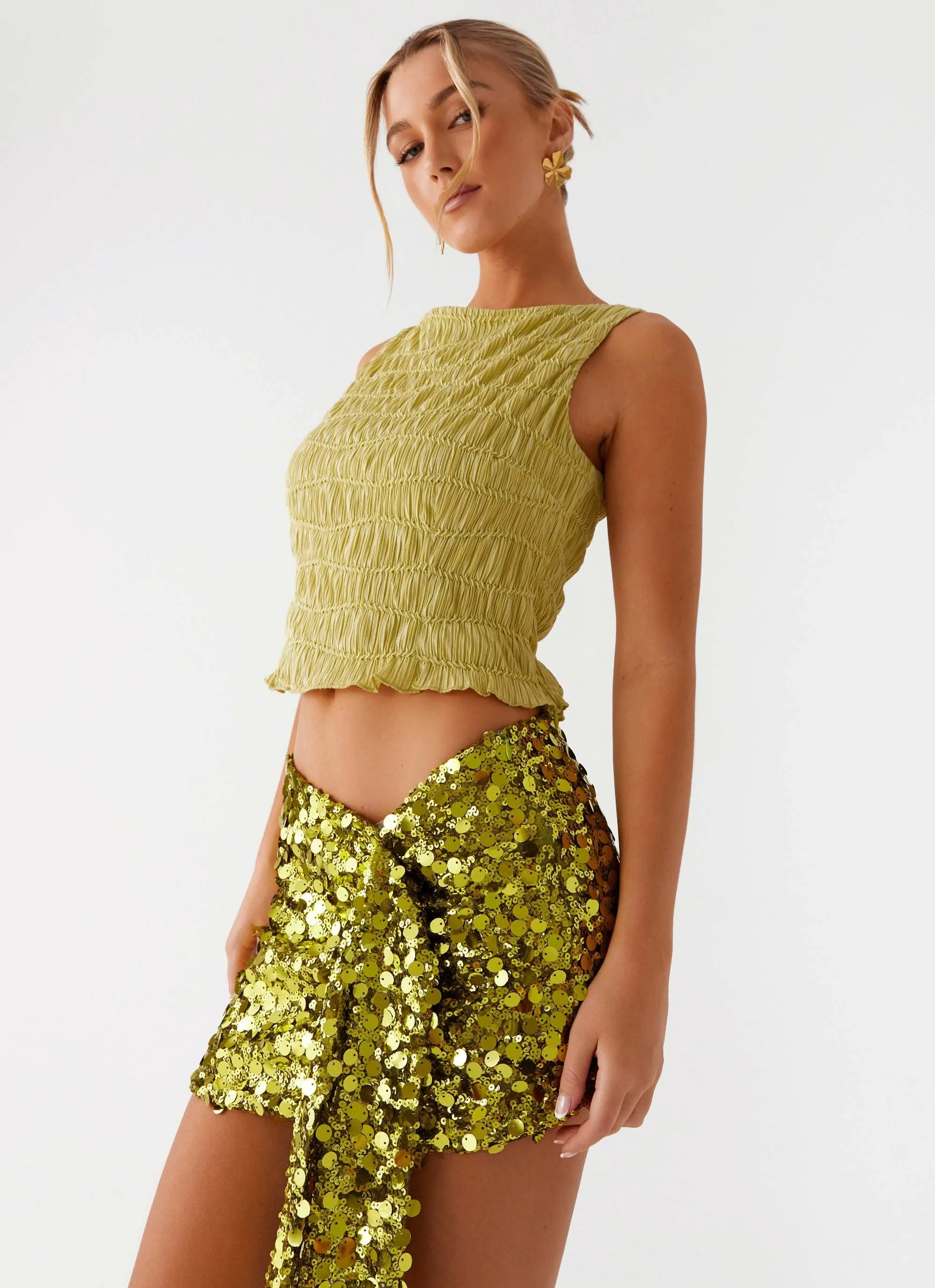 Lights On Sequin Mini Skirt - Olive Non Irritating Seams