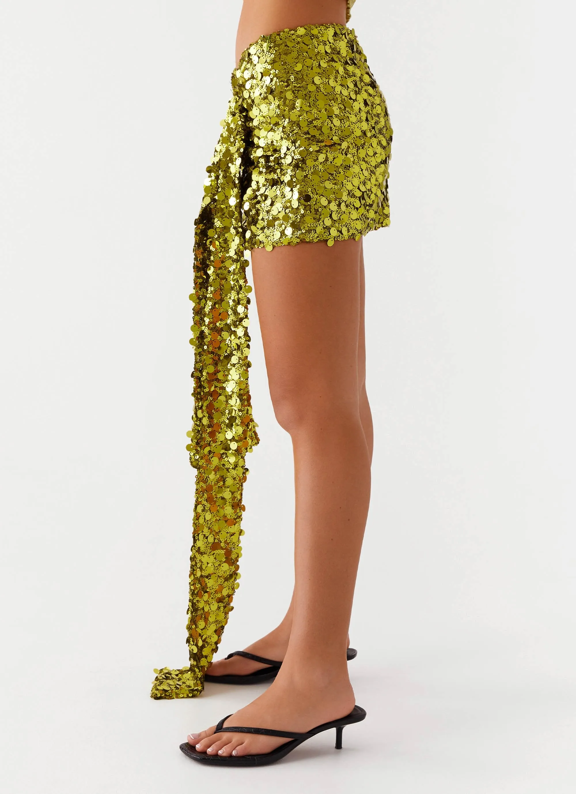 Comfy Look Crisp Look Lights On Sequin Mini Skirt - Olive
