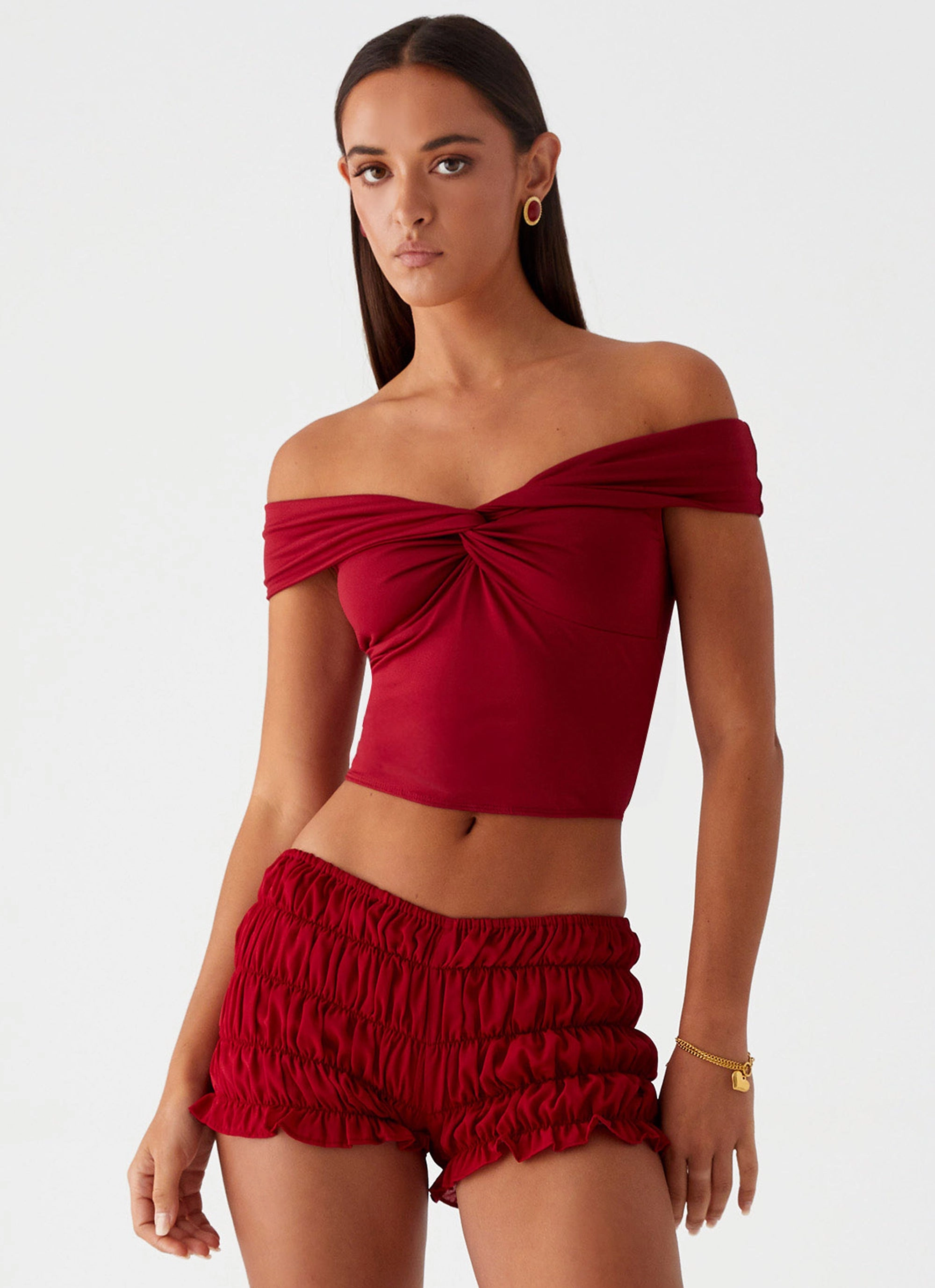 Girls Like Us Ruched Mini Shorts - Maroon Essential Comfort Wear