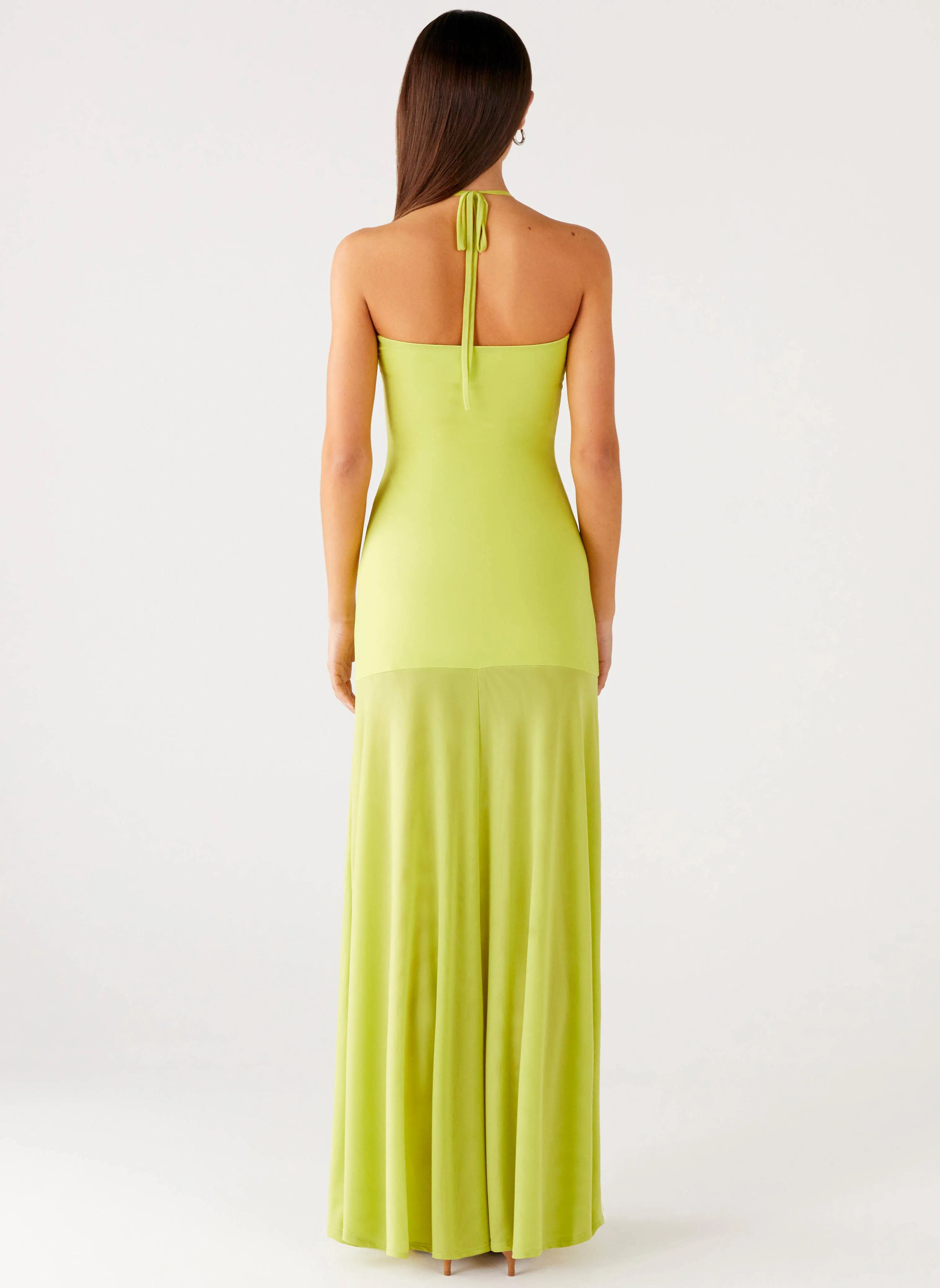 Elegant Finish Stretchable Fabric Claria Maxi Dress - Lime