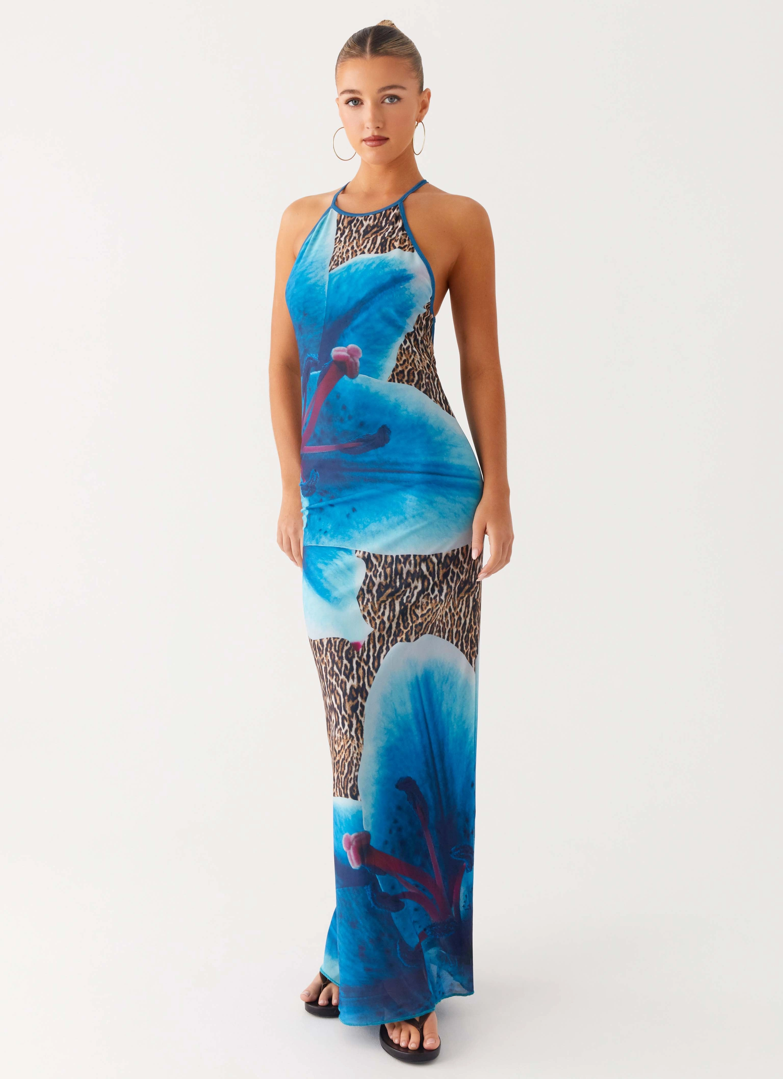 Sandy Siren Maxi Dress - Cheetah Floral Bow Glow