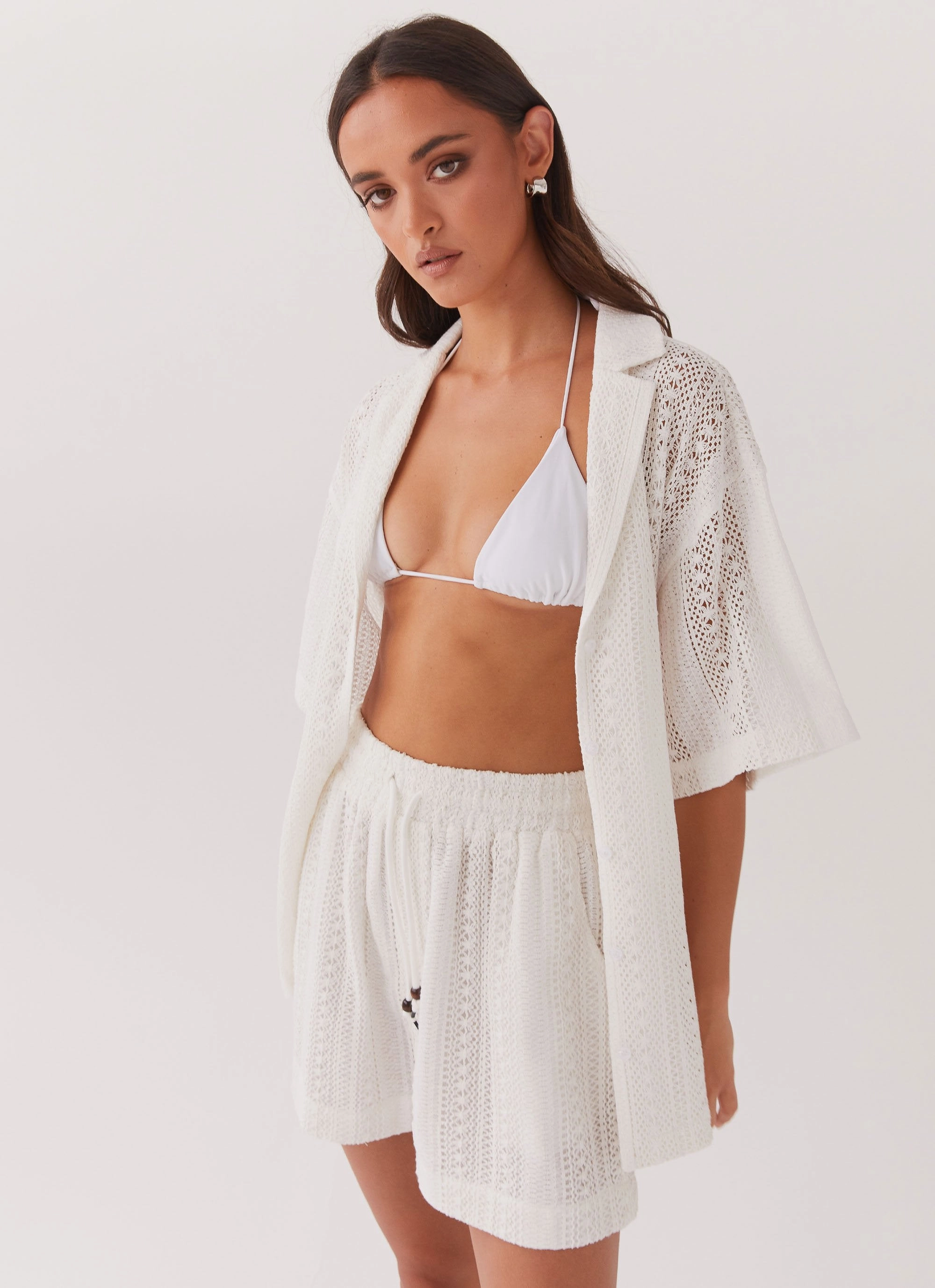Sun Catcher Knit Shorts - Ivory Double Layered Hem