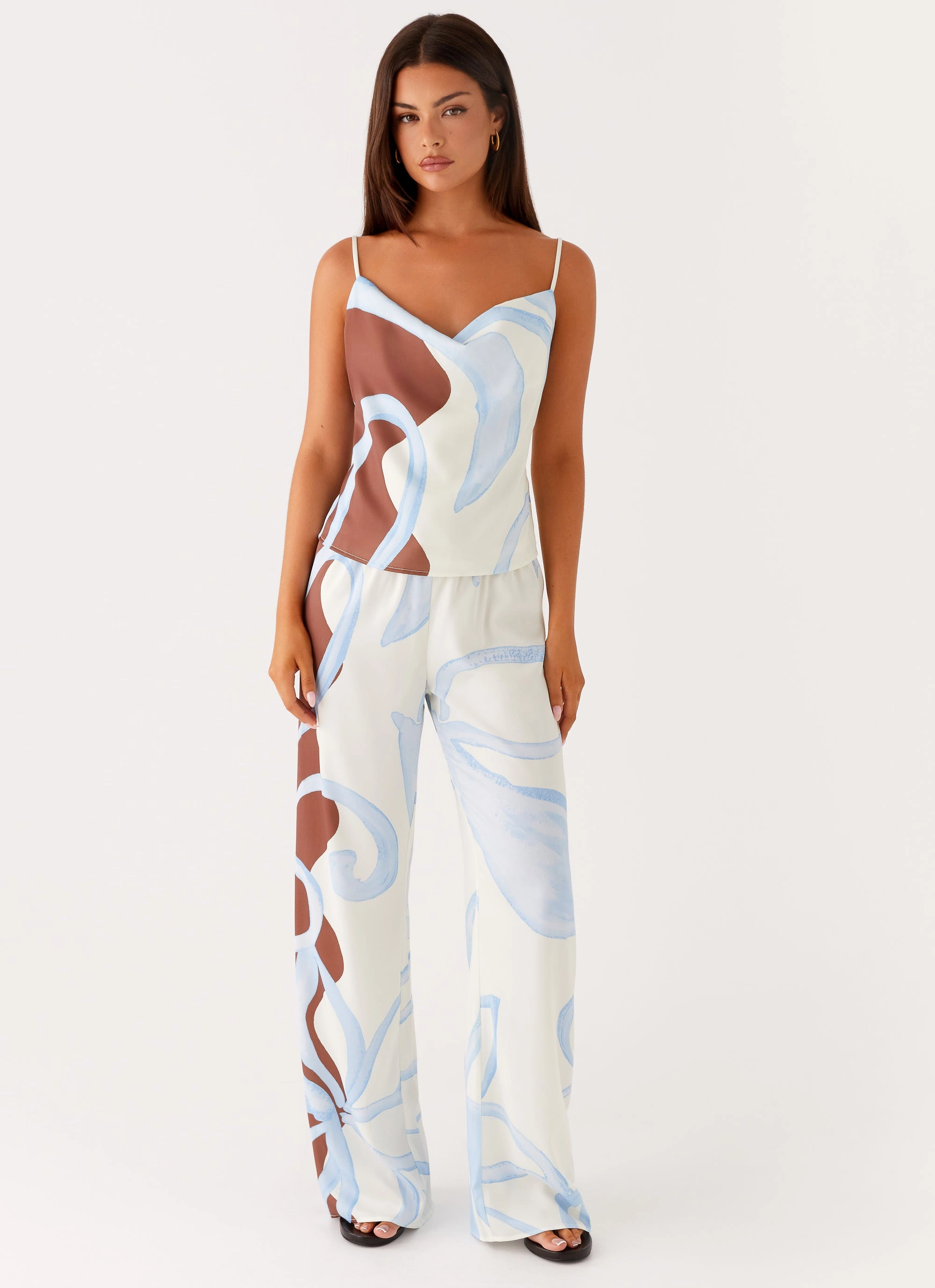 Deacon Low Rise Pants - Bloom Wave Print Casual Style