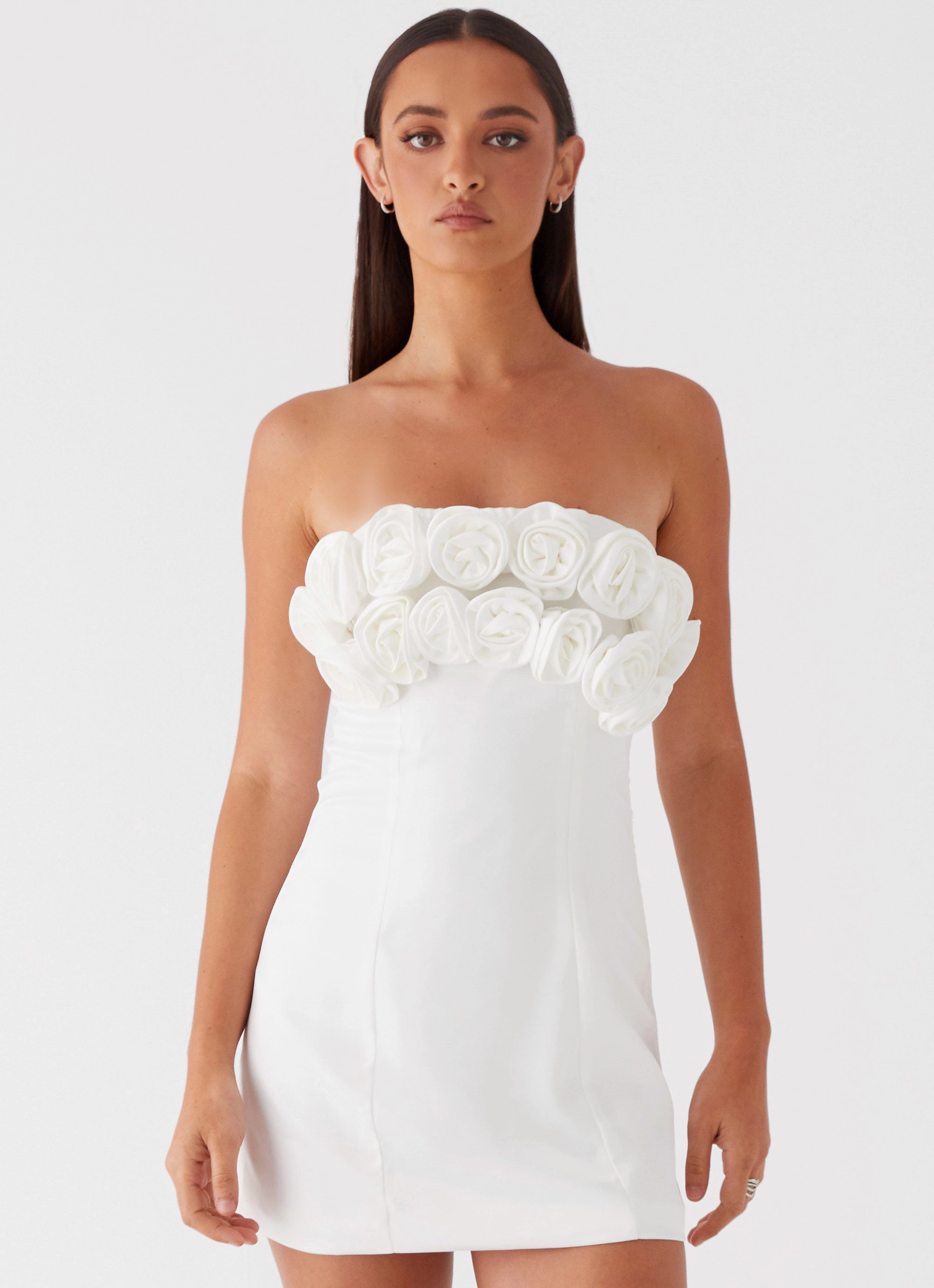 Layered Fabric Trend Detail Bouquet Dream Mini Dress - White