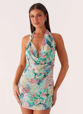 Lightweight Fabric Laid-Back Cowl Mini Dress - Santorini Floral Laid-Back Cowl Mini Dress - Santorini Floral Classic Grace WaterRepellentCoating