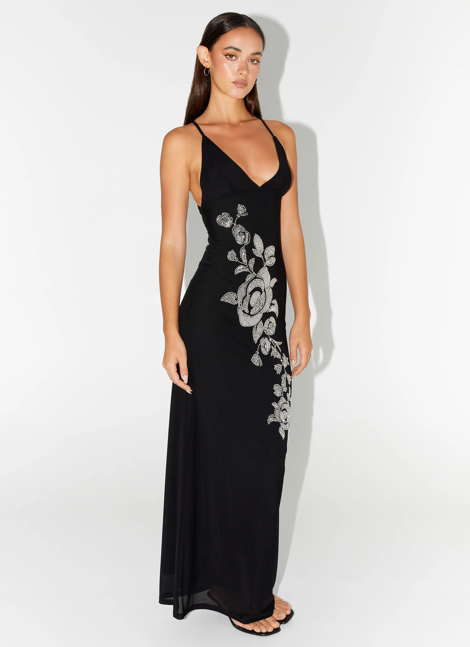 Versatile-Style Beki Beaded Mesh Maxi Dress - Black