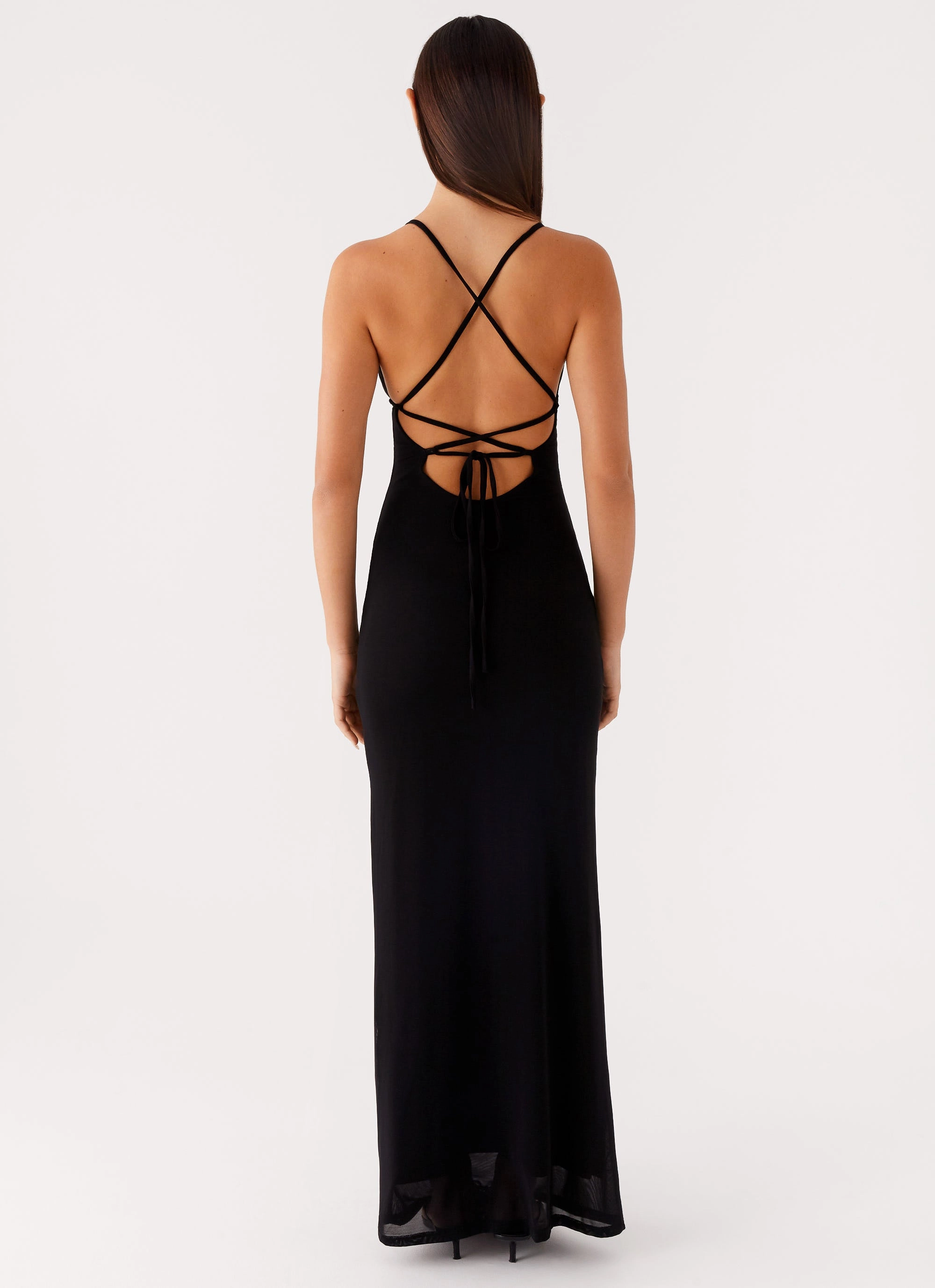 Beki Beaded Mesh Maxi Dress - Black Breath Ease wrap waist