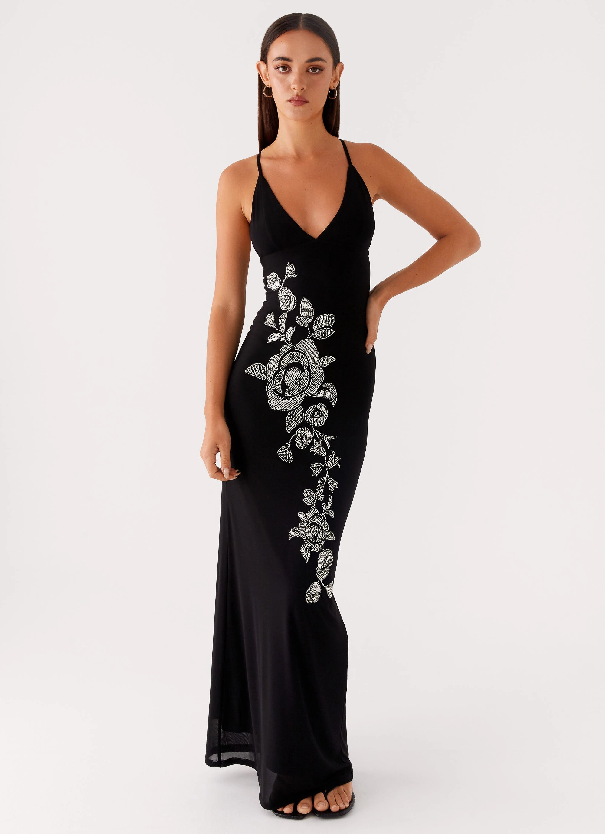 Beki Beaded Mesh Maxi Dress - Black Chill Vibes Shape Hug