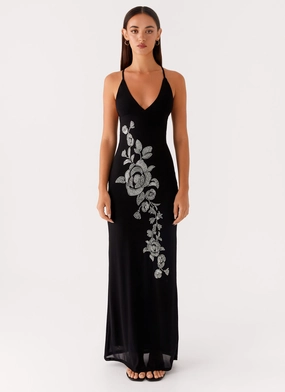 Calm Mood Seasonal Fit Beki Beaded Mesh Maxi Dress - Black