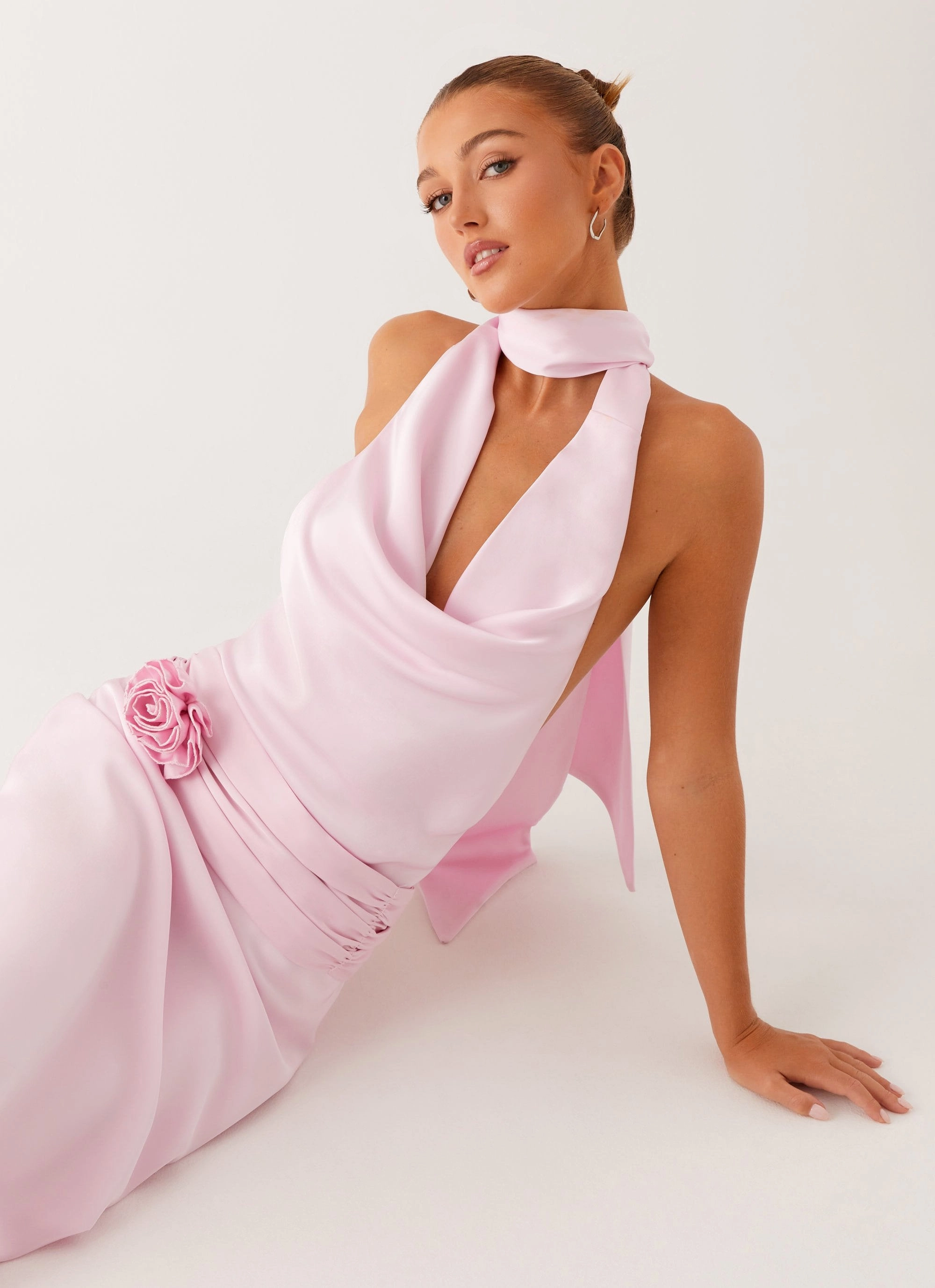 Invisible-Zip Unique Cut Imani Maxi Dress - Pink
