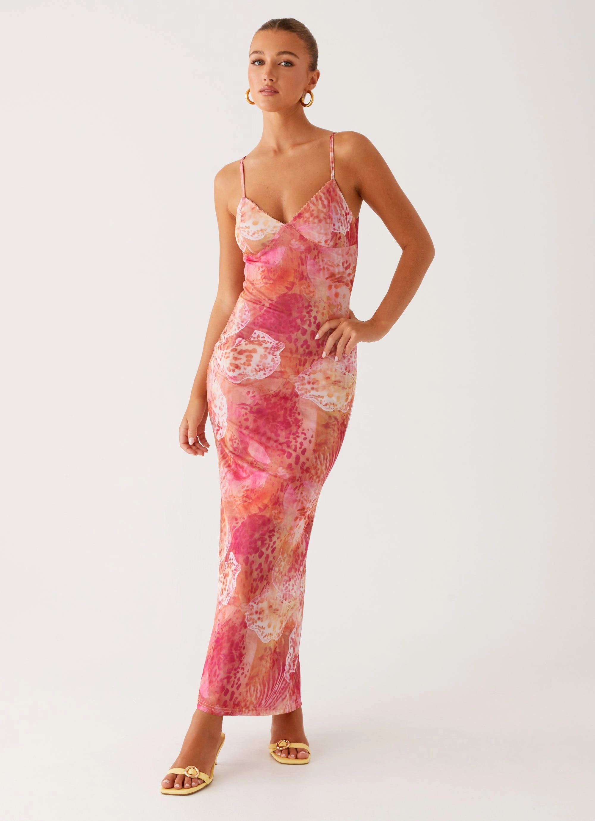 Tailored-fit Shine Skin Kasey Midi Dress - Flamingo Fling