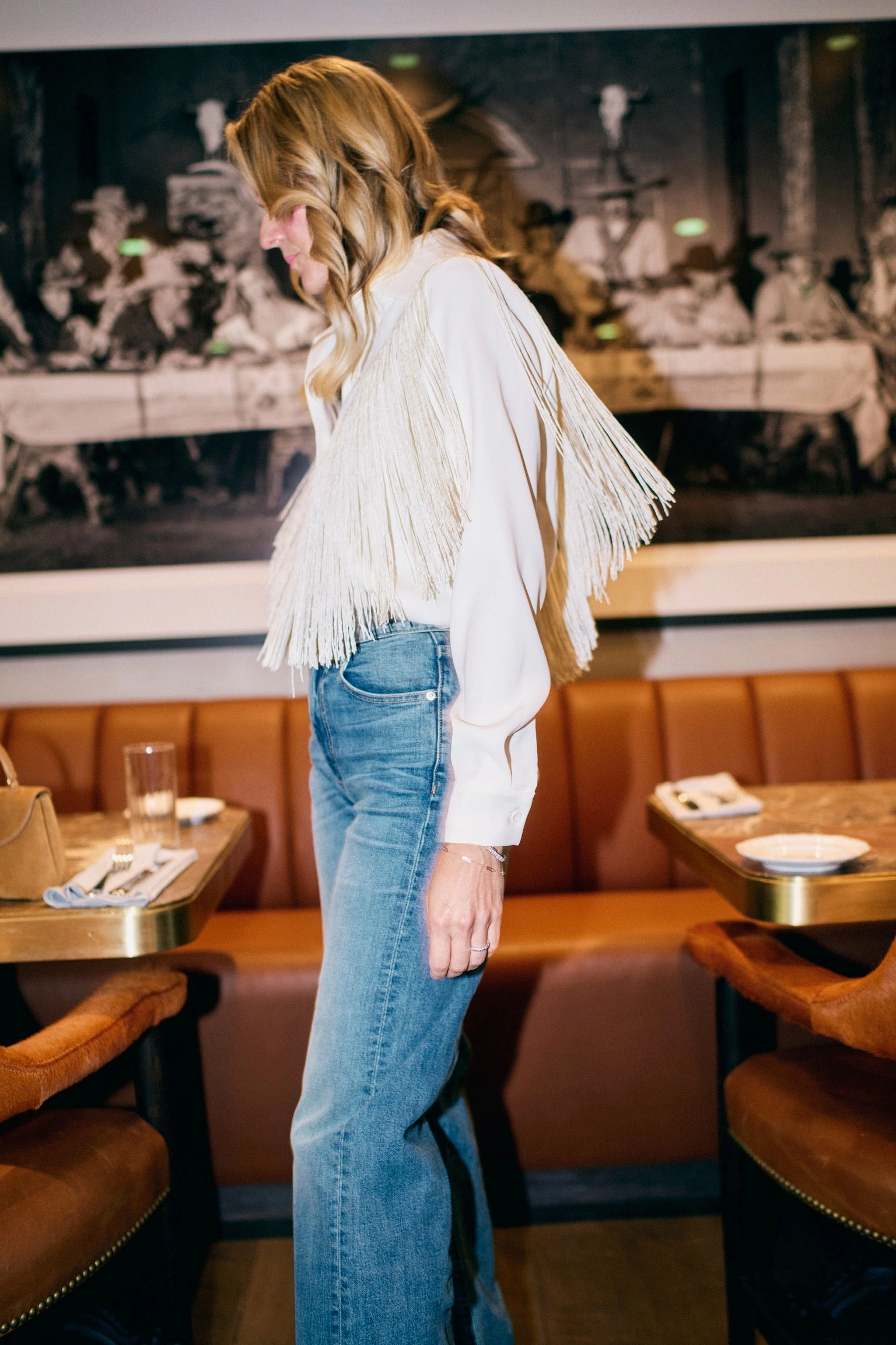Relaxed Comfort Wear Dark wash MASON'S DAUGHTER | Loretta Western Fringe Top, Ivory