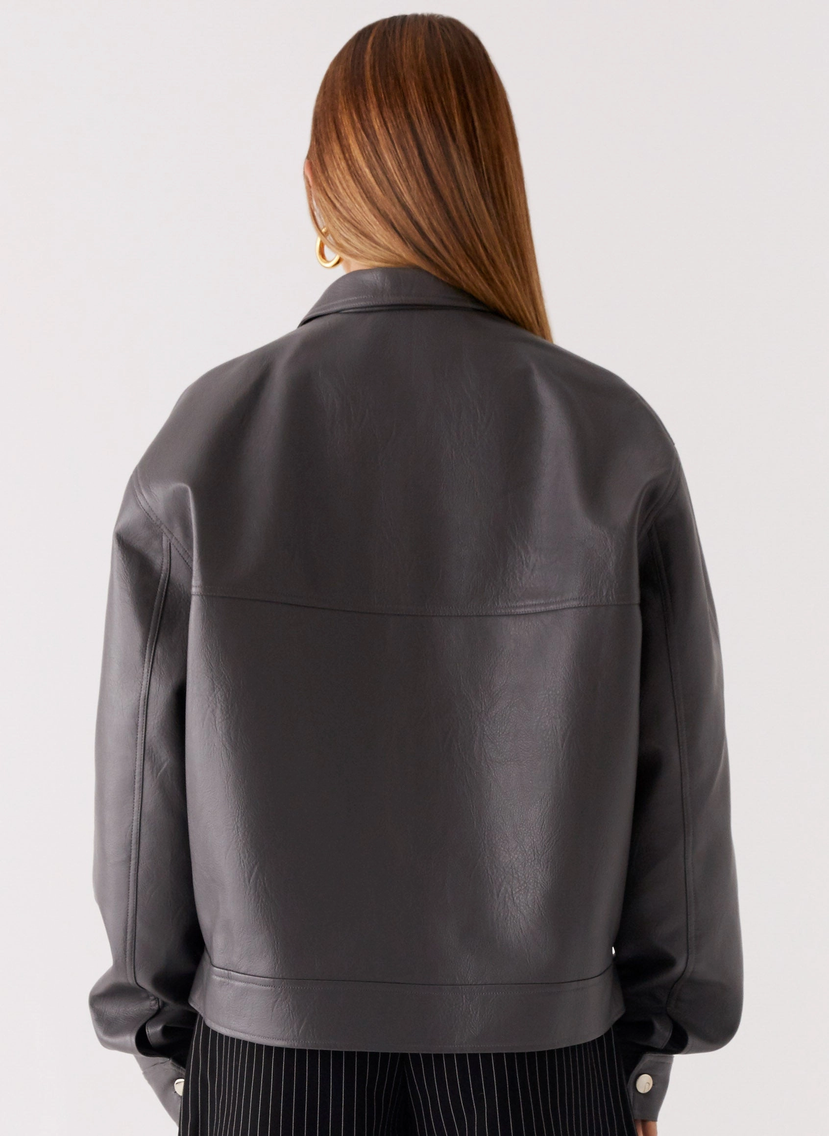 Lula Faux Leather Bomber Jacket - Charcoal Thermal Lining Tech
