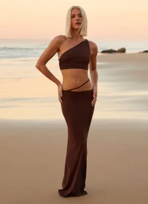 Flared hem Like You Do Low Rise Maxi Skirt - Chocolate