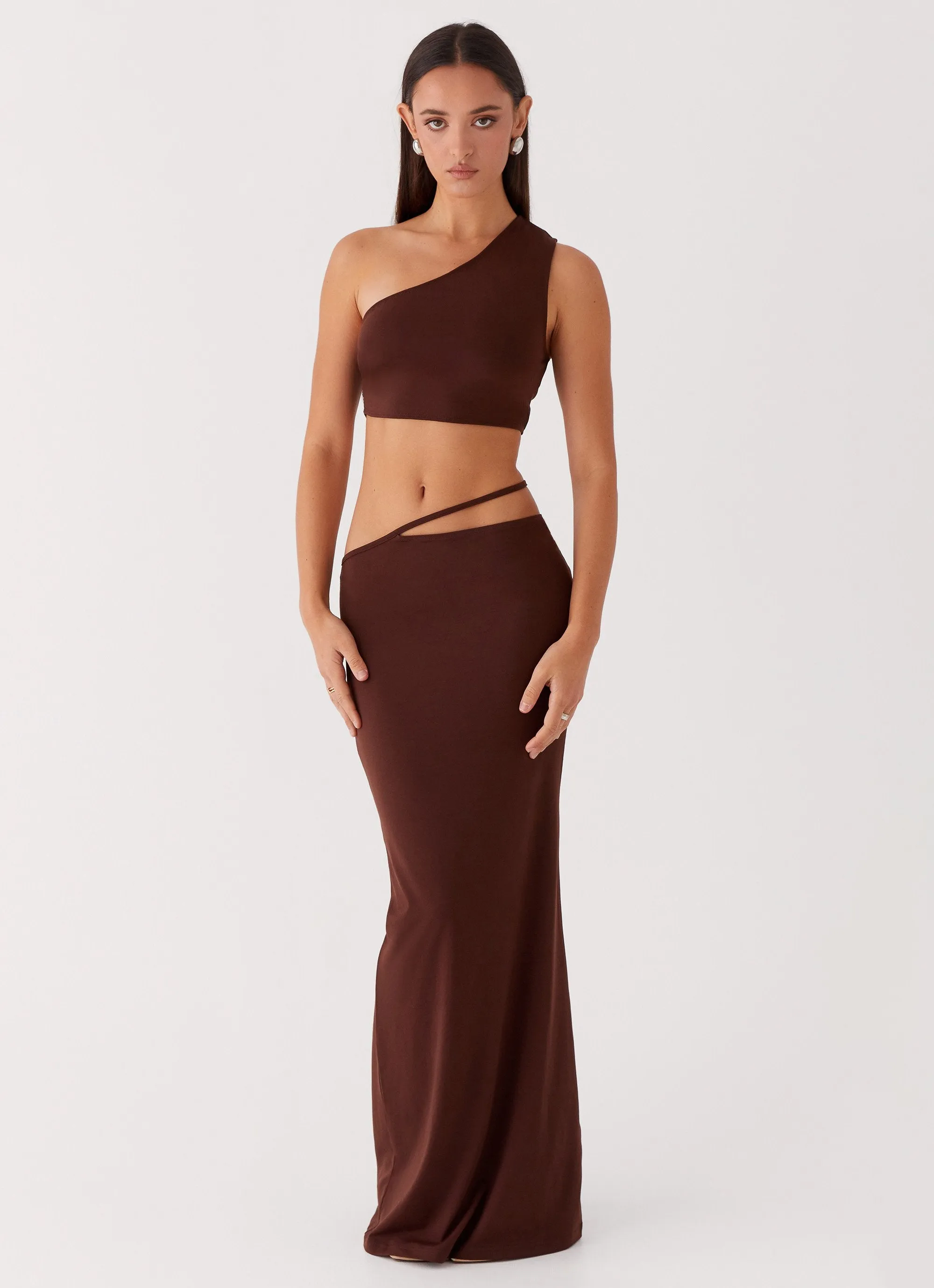 Hemp Blend Like You Do Low Rise Maxi Skirt - Chocolate