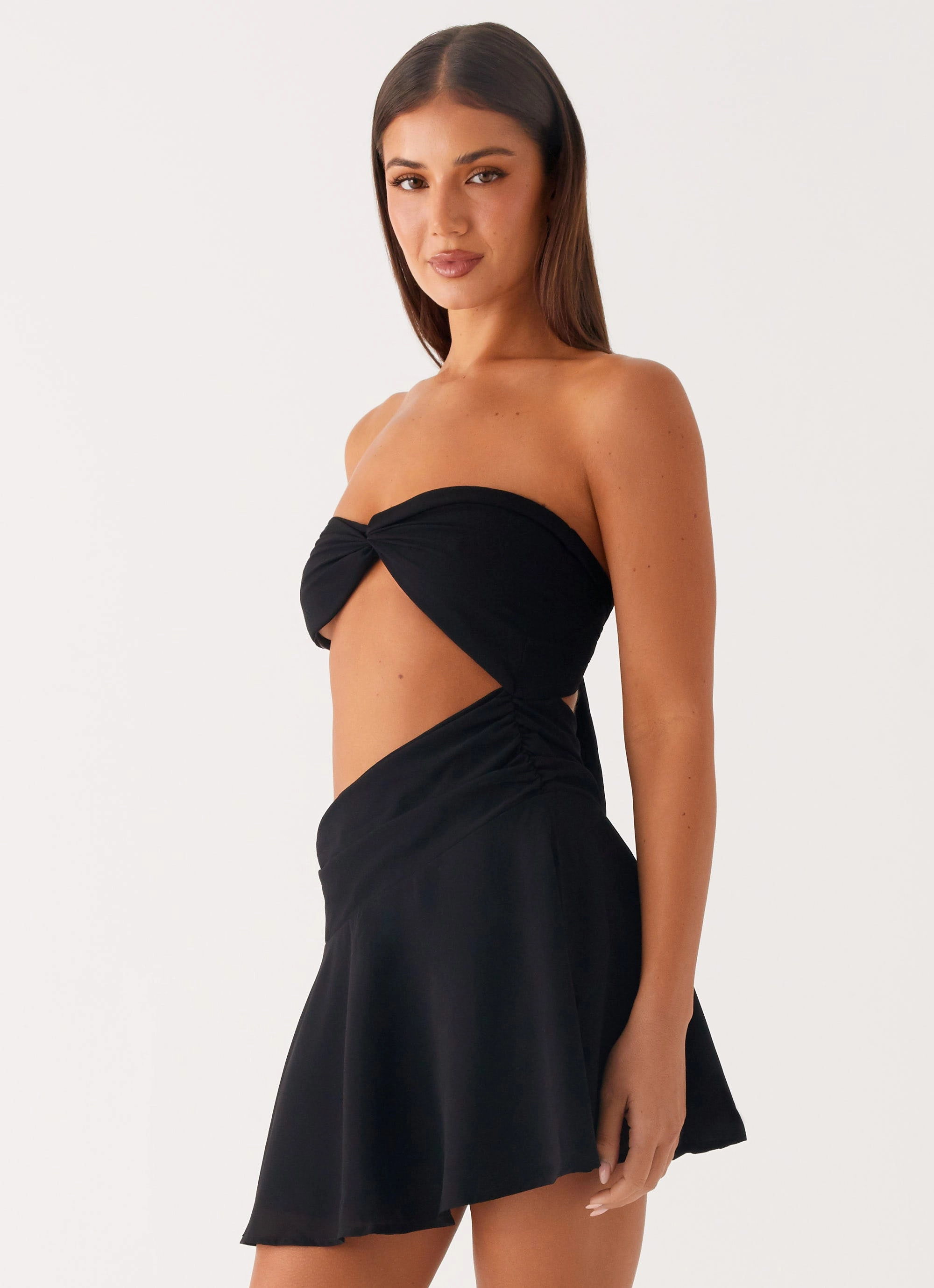 Marbella Mini Dress - Black Silky Drape