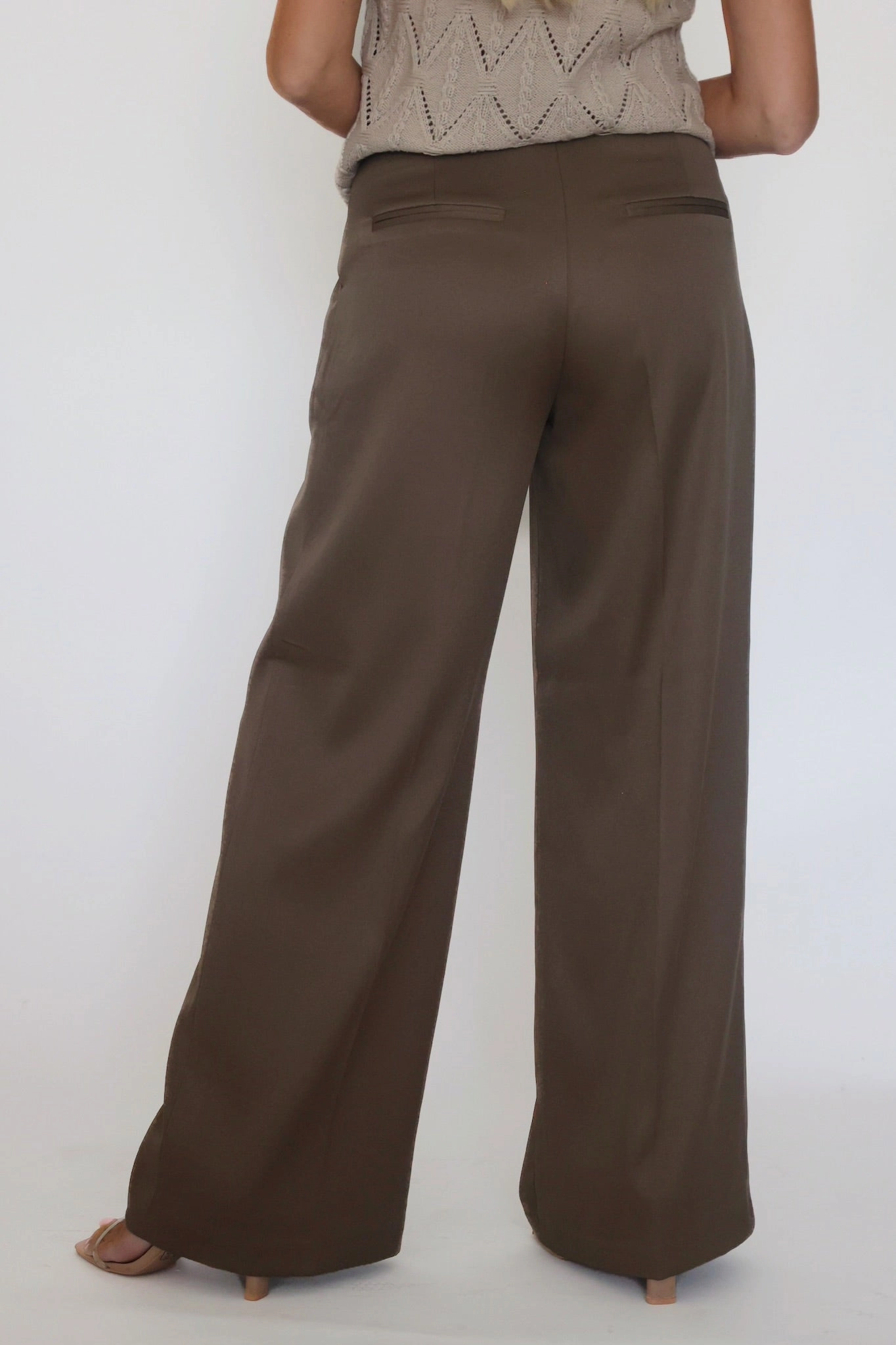 Lilibet Satin Pant - Khaki Scoop Neck Shape