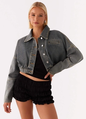 Lilith Boxy Denim Jacket - Vintage Wash Flexible Shoulders Lilith Boxy Denim Jacket - Vintage Wash All Season Adaptability