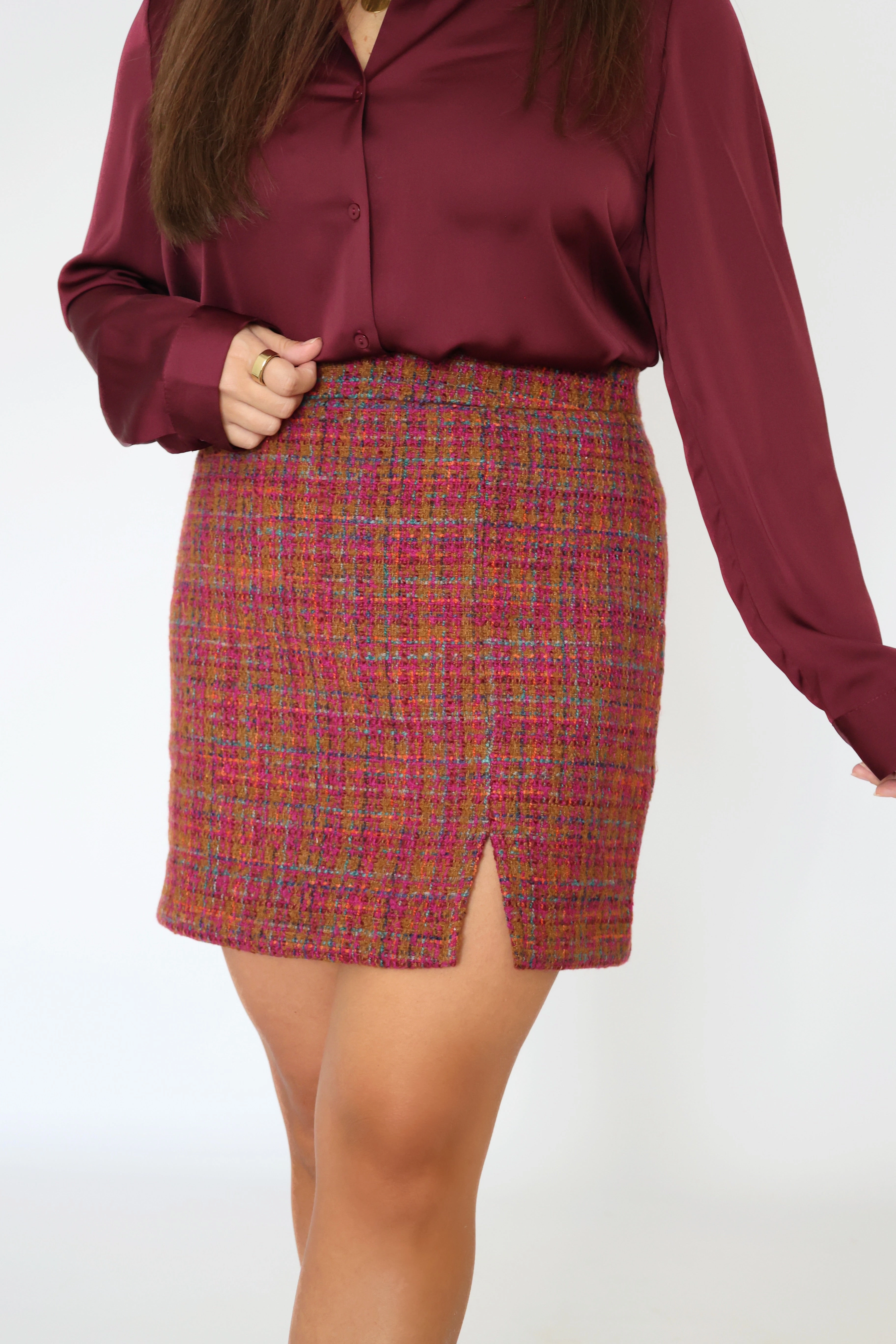 Lilly Tweed Skirt (FINAL SALE) Fashionable Style Convertible Collar