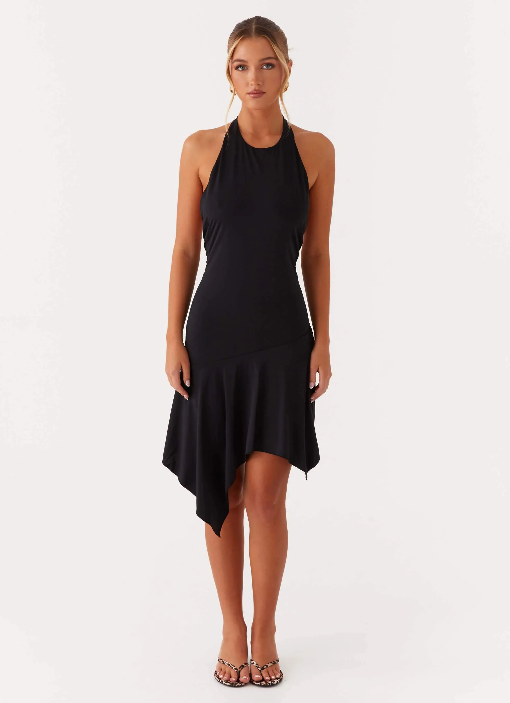 Easy Styling Lilyana Low Back Halter Midi Dress - Black