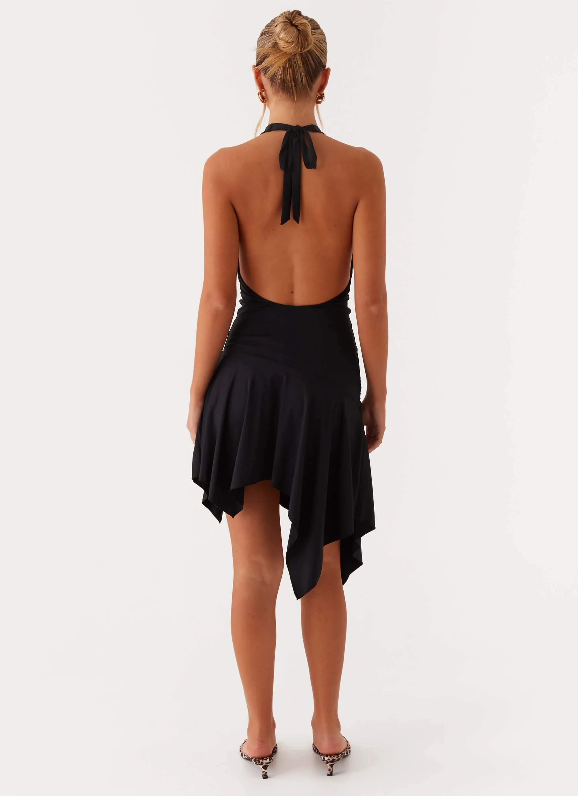 Lilyana Low Back Halter Midi Dress - Black Pocket Detailing