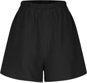 Linen Boxer Shorts for Women Comfy Summer Elastic Waist Pjs Bottoms Loose Sleepwear Lounge Pajama Shorts with Pockets